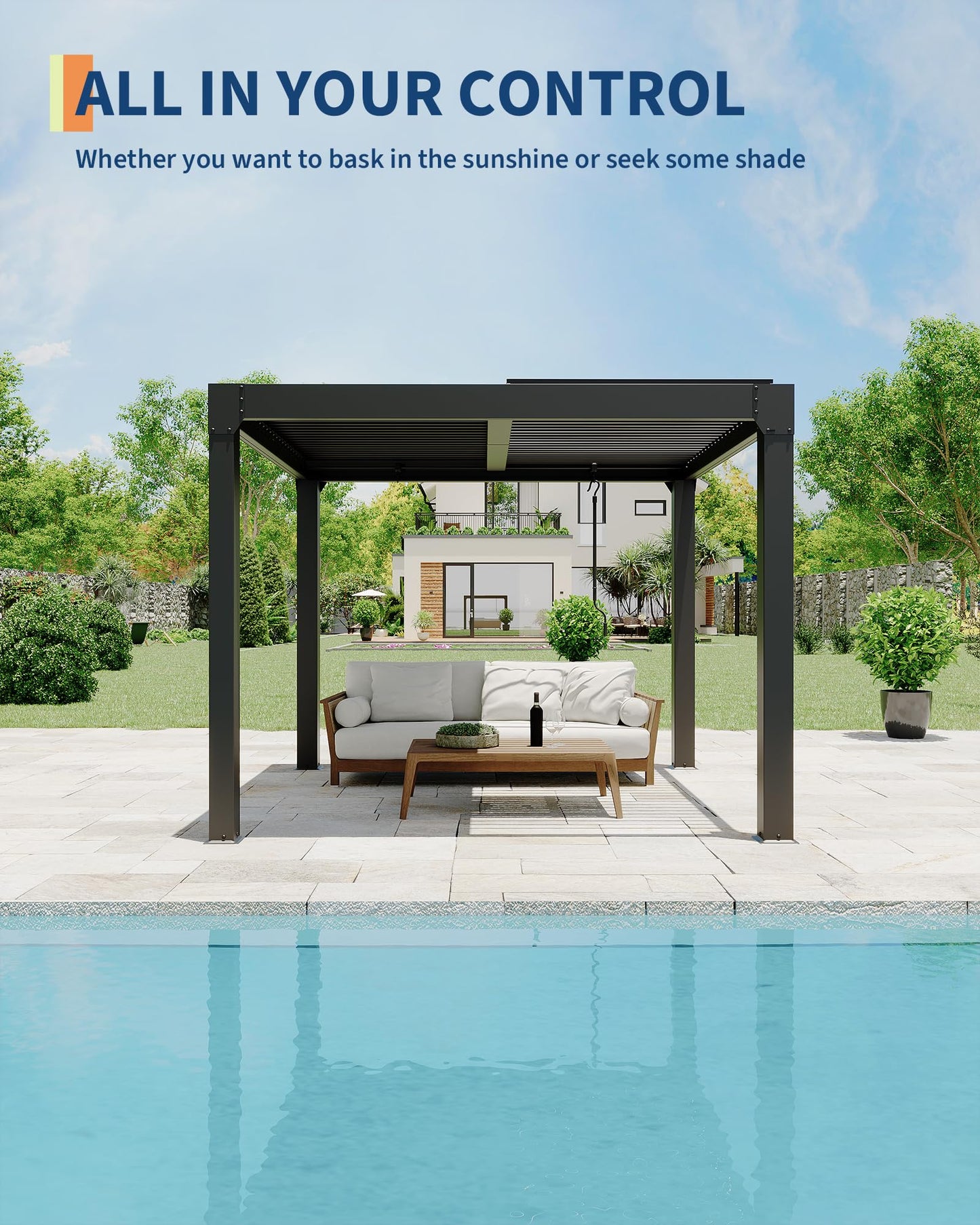 GarveeLife Louvered Pergola 10 ft x10', Outdoor Pergola with Adjustable Louvered Roof, Reinforced Aluminum Frame, Integrated Drainage System, Hardtop Gazebo for Patio, Deck, Gray