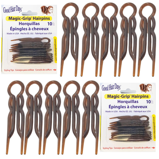 Good Hair Days Magic-Grip Hairpins - 2 1/2" U-Shaped Grip Hair Pins for Fine, Thick, Curly & Long Hair, Invisible Strong Hold Hair Styling Accessories, Set of 20, USA-Made (Tortoise Shell)