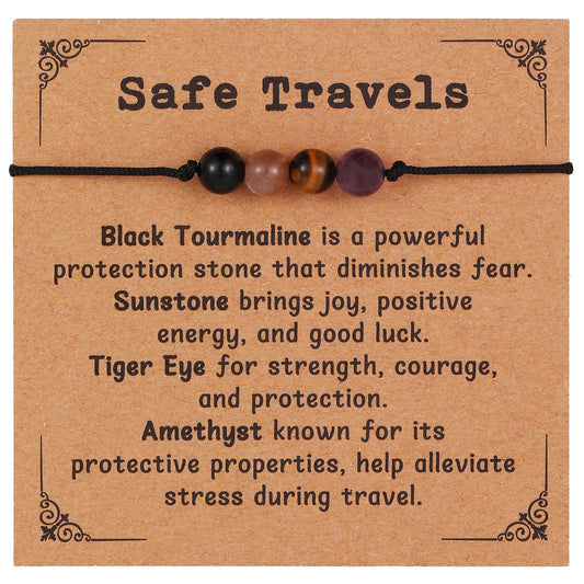Korotho Safe Travels Bracelet for Women Men, Enjoy The Journey Bracelets Travel Protection Jewelry Natural Gemstone Beaded Bracelet Healing Crystal Safe Journey Health Anxiety Stress Relief Gifts