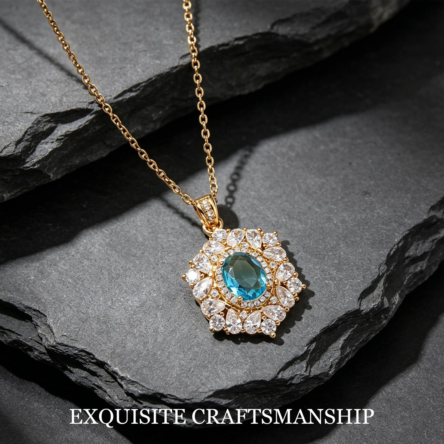 Blue Baroque Aquamarine Necklaces for Women-Gold Plated Healing Crystal March Birthstone Necklace For Valentines Day Mother's Day Christmas Birthday Gifts