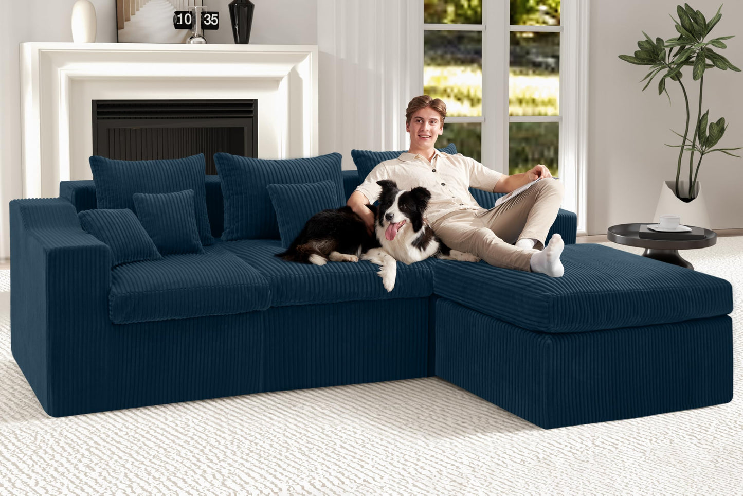 101" Modular Couch Sectionals with Ottoman, Big Comfy Cloud Couches, L Shaped 4 Seat Modular Sectional Sofa, Sectional Double Cushion Couches with Deep Seat for Living Room,No Assembly Required(Blue)