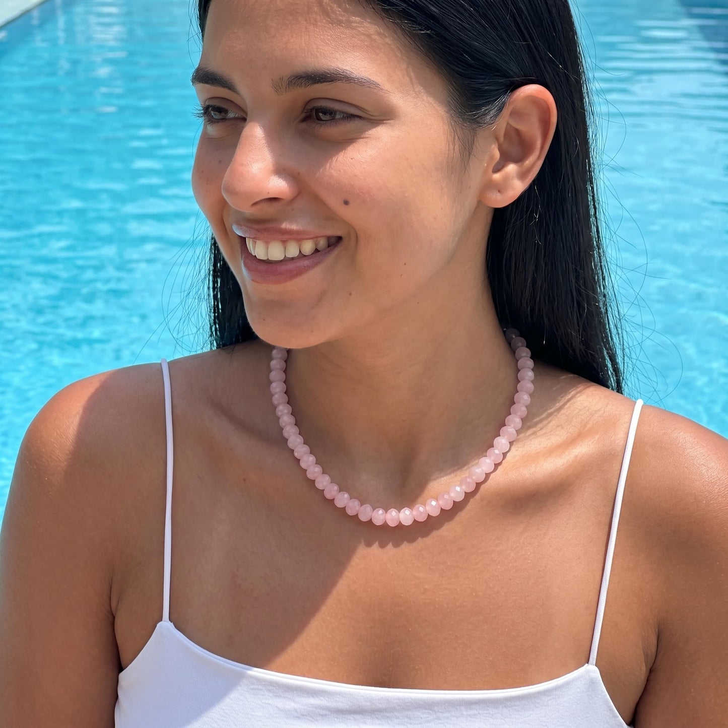 Badu Pink Gemstone Beaded Necklace for Women Natural Stone Bead Beach Choker Necklace Fashion Trendy Jewelry Gifts