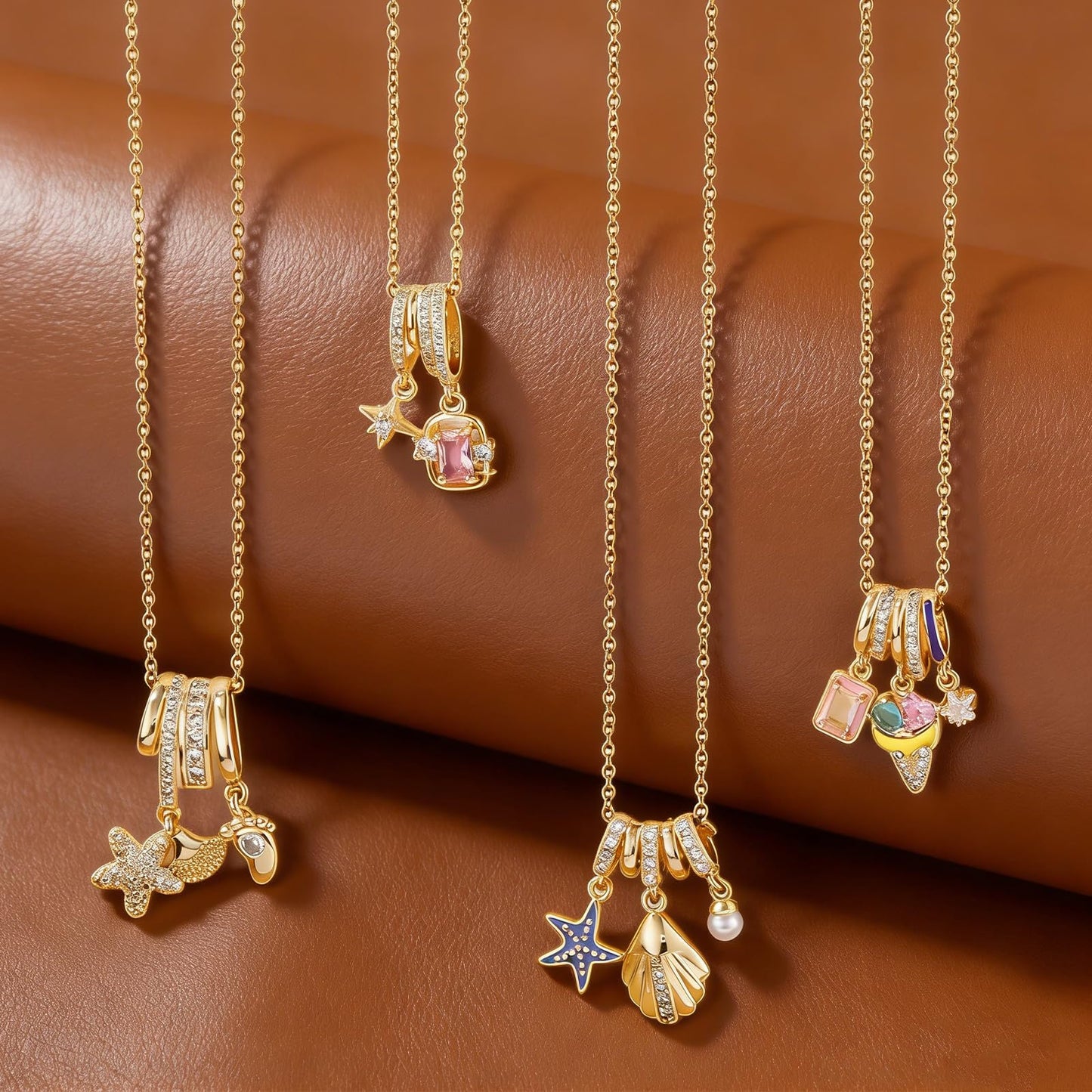 crataly Star And Rose Quartz Necklace For Women-Gold Plated Multi-Pendant October Birthstone Necklace For Valentines Day Mother's Day Christmas Birthday Gifts