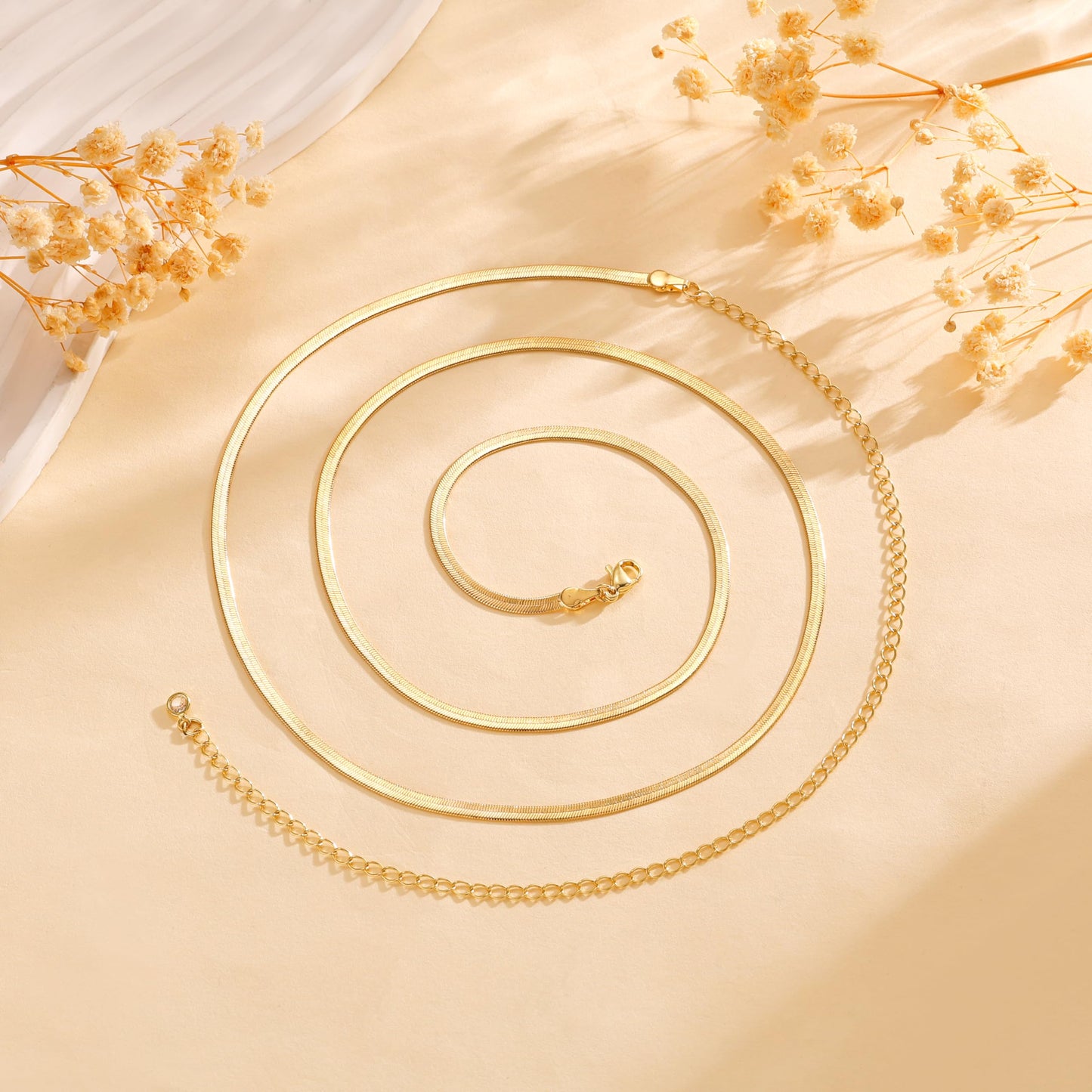 CHESKY 14K Gold Plated Waist Chain for Women, Belly Belt Chains Beach Waist Chain Waterproof Herringbone Snake Body Chain Summer Jewelry Accessories for Women
