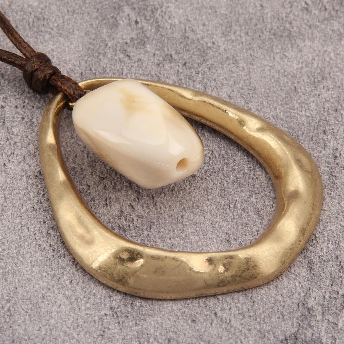 joymiao Chunky Pendant Necklace Women Large Gold Boho Vintage Statement Necklace with White Resin Stone Hippie Bohemian Jewelry