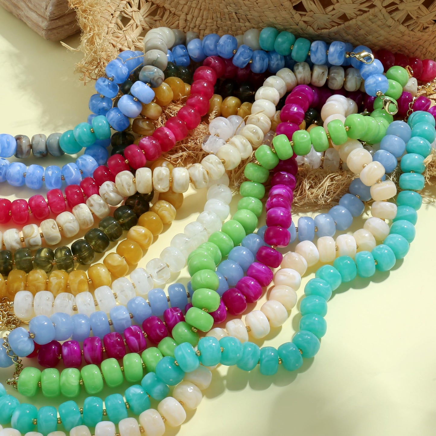 Badu Rose Pink Chunky Beaded Necklace for Women Boho Bead Choker Necklace Summer Fashion Trendy Jewelry Gift