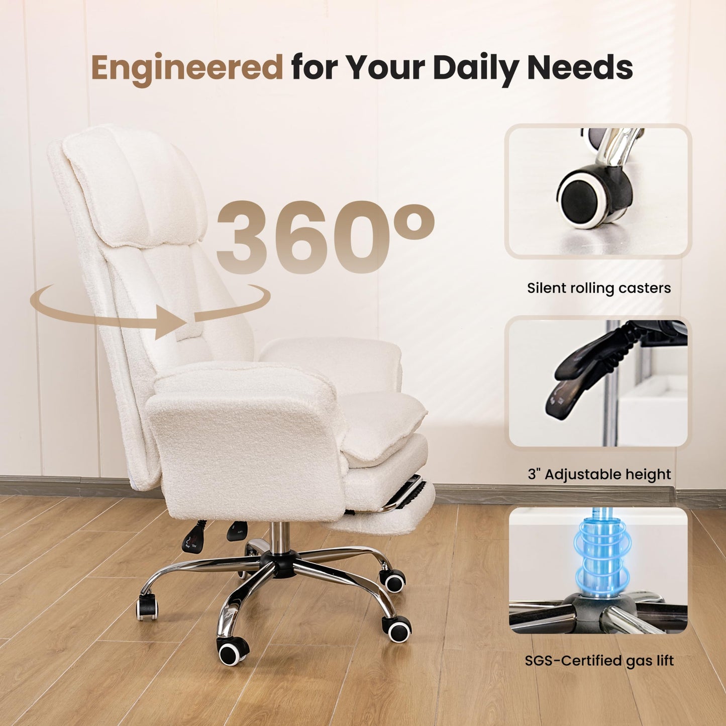 Big and Tall Office Chair, Flip Armrests for Pets & Cross Legged Sitting, Executive Ergonomic Computer Gaming Chair with Foot Rest, Crystal Velvet Wide Seat Reclining Desk Chair
