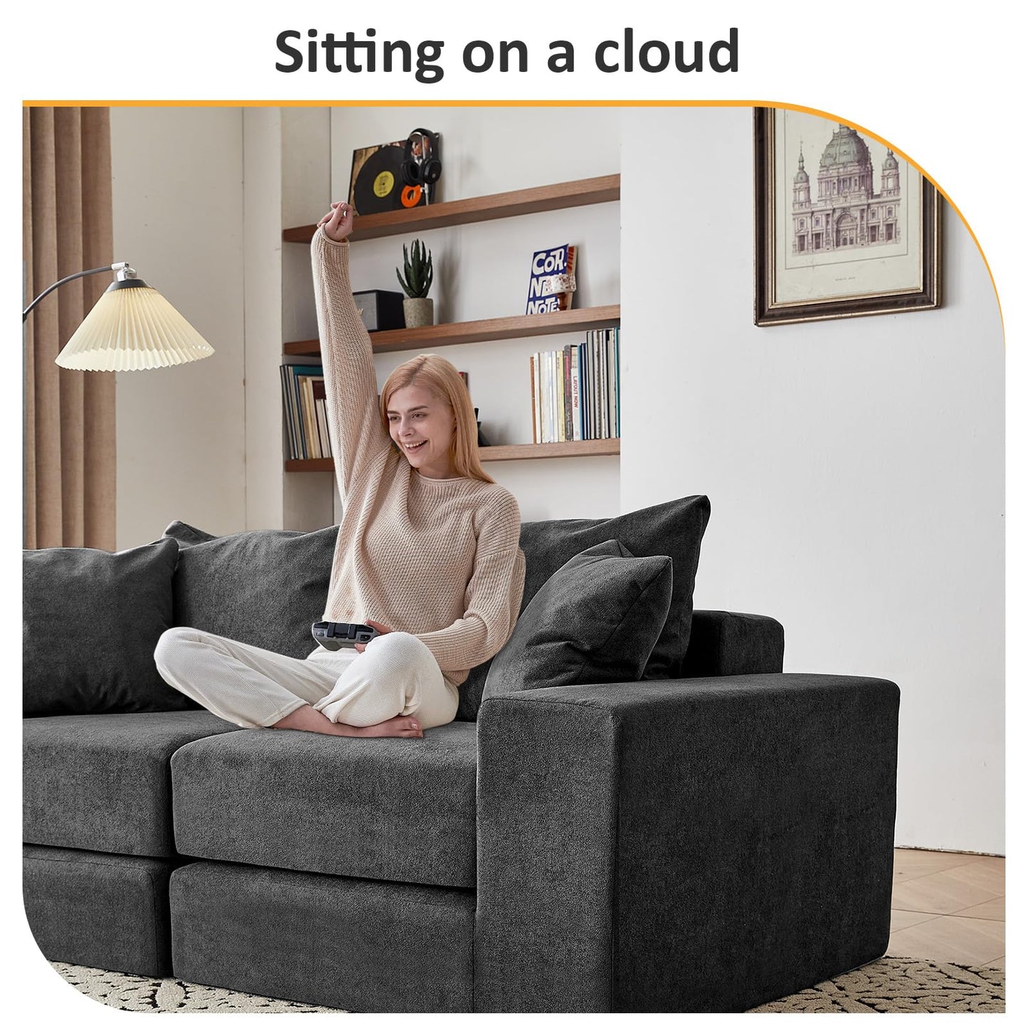 Modular Sectional Loveaeat Cloud Sofa, Boneless Couch with Non Slip Base, Cozy Sleeper Sofa for Customizable Living Spaces, Modern Modular Couch with L-Shape Chaise, Deep Seat & No Assembly, Grey