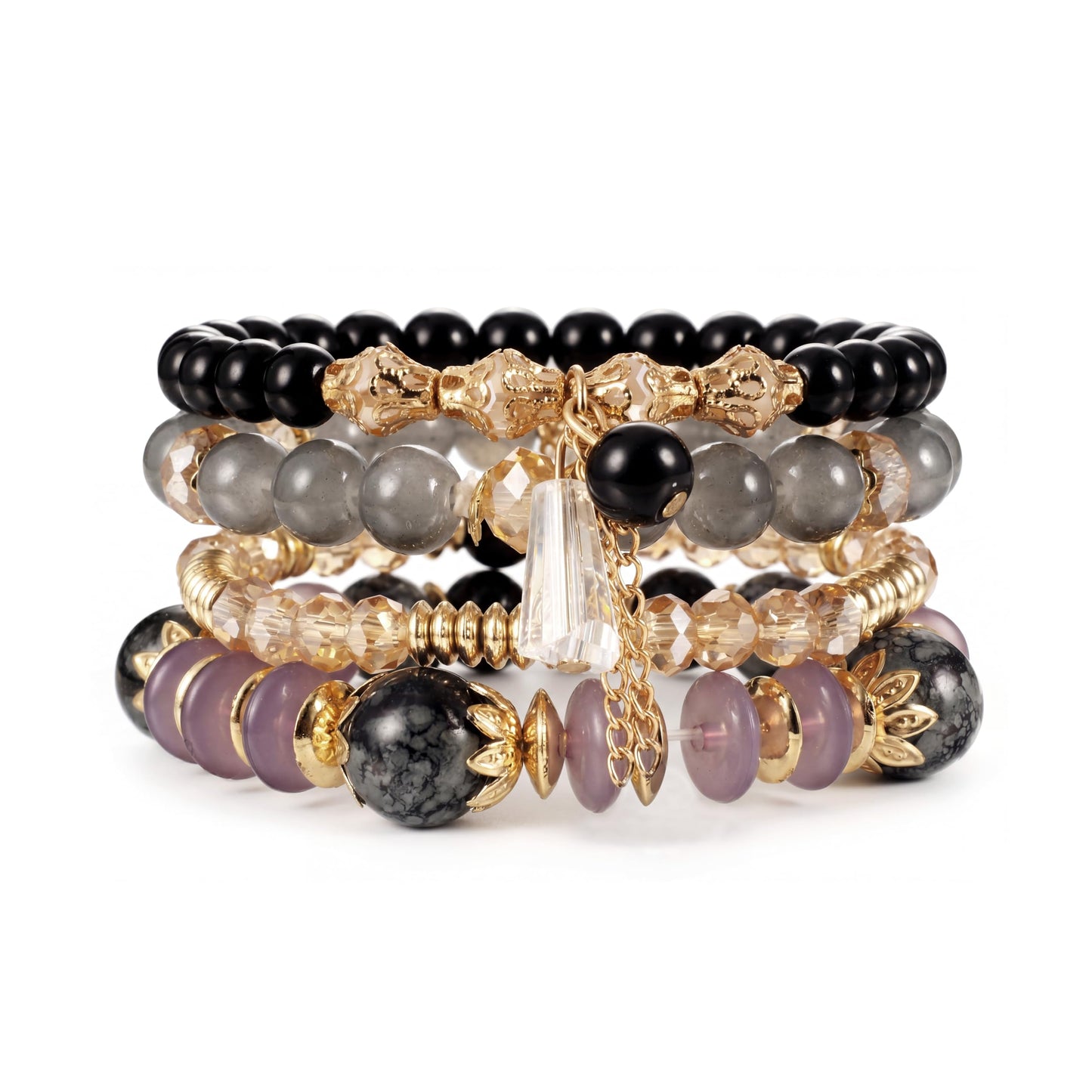 Tungary 4Pcs Beaded Bracelets for Women Bohemian Bracelet Stacks Handmade Natural Stone Stretch Bracelets Multi-Color Daily Wear Accessories Summer Beach Boho Jewelry Gift Purple Bracelet Set