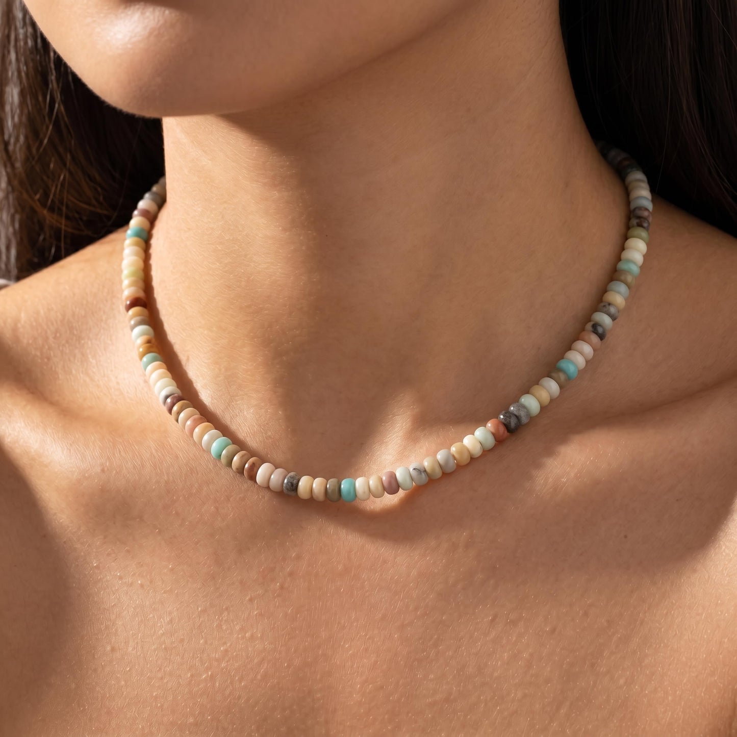 CONRAN KREMIX Amazonite Stone Beaded Necklace for Women,Natural Gemstone Bead Choker Necklaces Boho Summer Beach Layering Necklace Jewelry Gift for Women