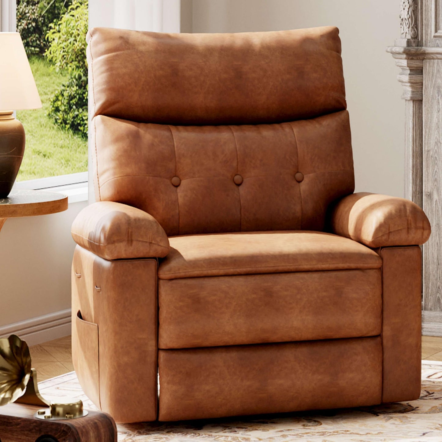 GarveeHome Recliner Chair - PU Leather Manual Recliner for Adults, Lazy Chair with 1.5X Sponge Comfort Arm and Back for Living Room, Bedroom