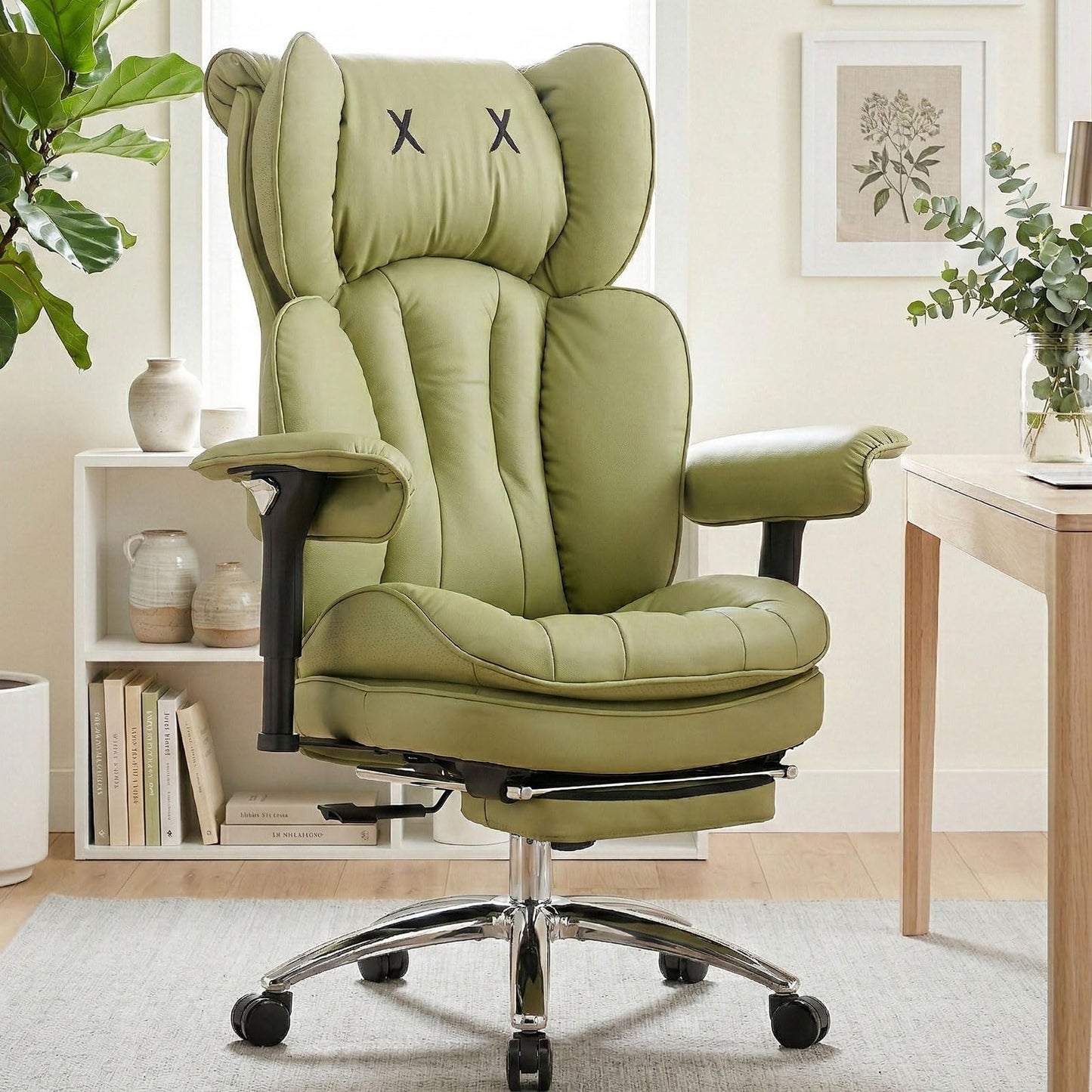 Efomao Big & Tall Executive Office Chair with Footrest - 400lbs Heavy Duty High Back PU Leather Desk Chair, Modern Ergonomic Reclining Computer Chair, Green