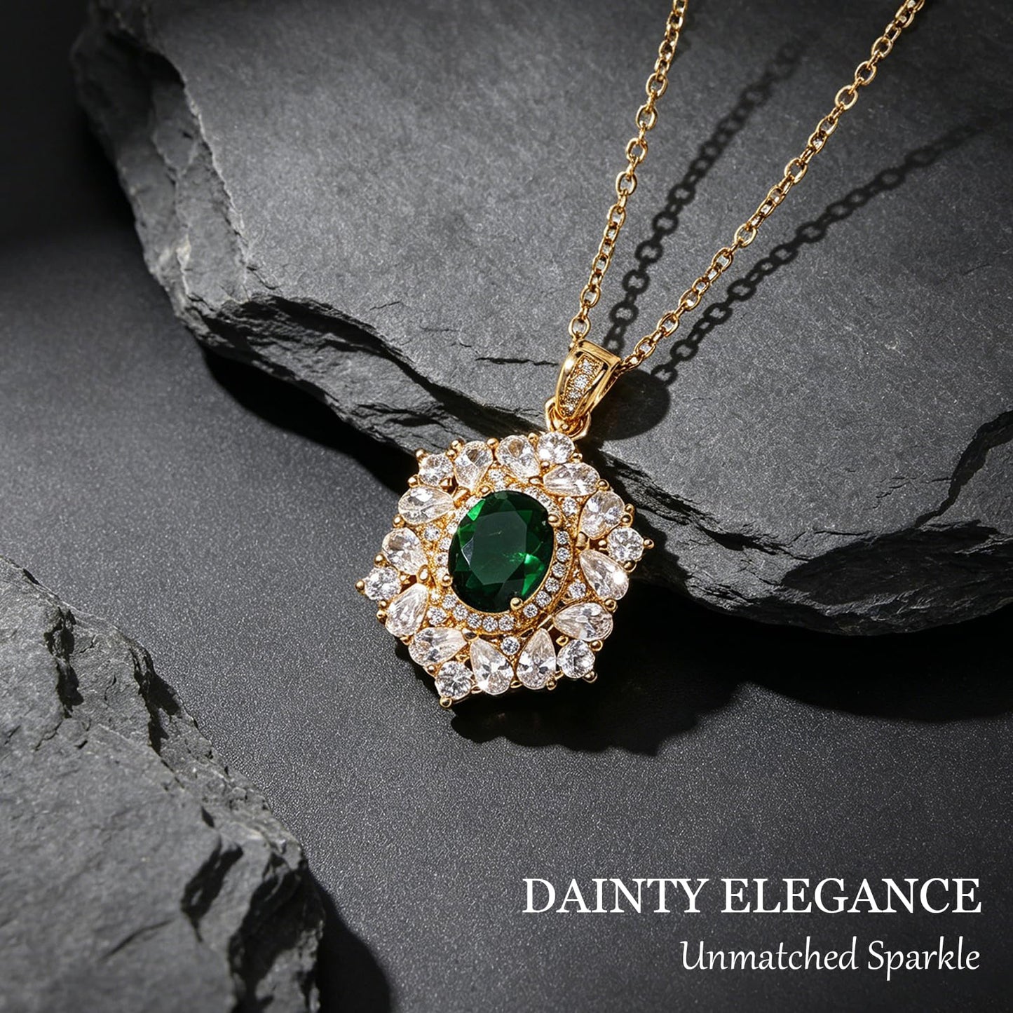 Green Baroque Emerald Necklaces for Women-Gold Plated May Birthstone Healing Crystal Necklace For Valentines Day Mother's Day Christmas Birthday Gifts