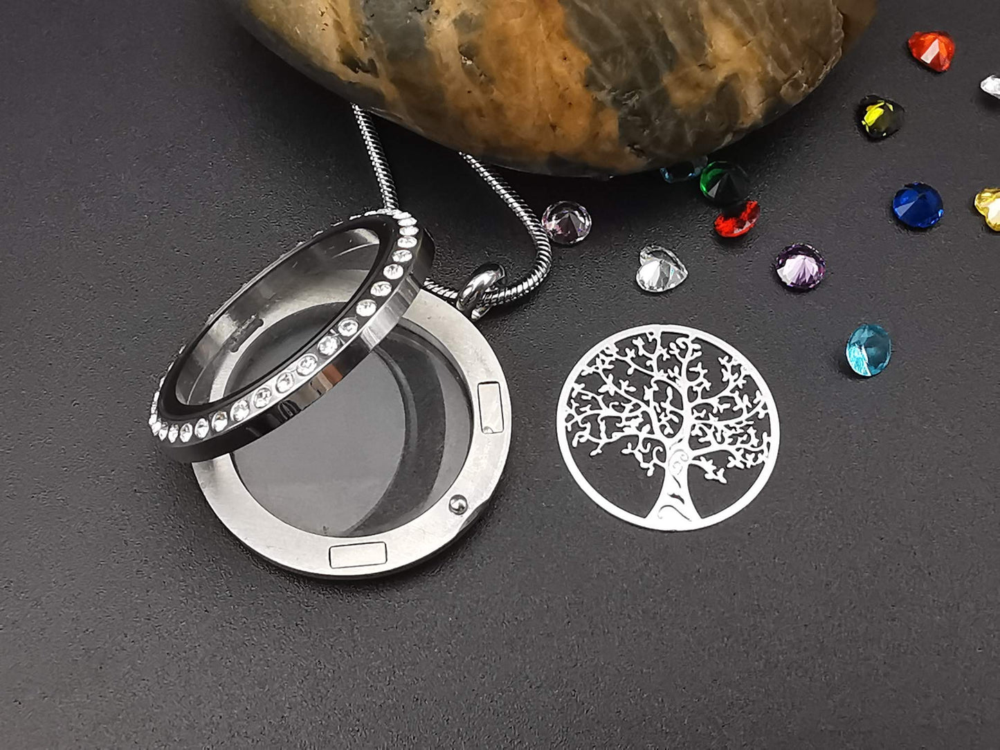 GOKING Grandmother Birthstone Necklace, Family Tree of Life Floating Locket for Grandma Mother, Gifts for Mom Nana Mimi Gigi Aunt Niece, Charms Living Memory Pendant