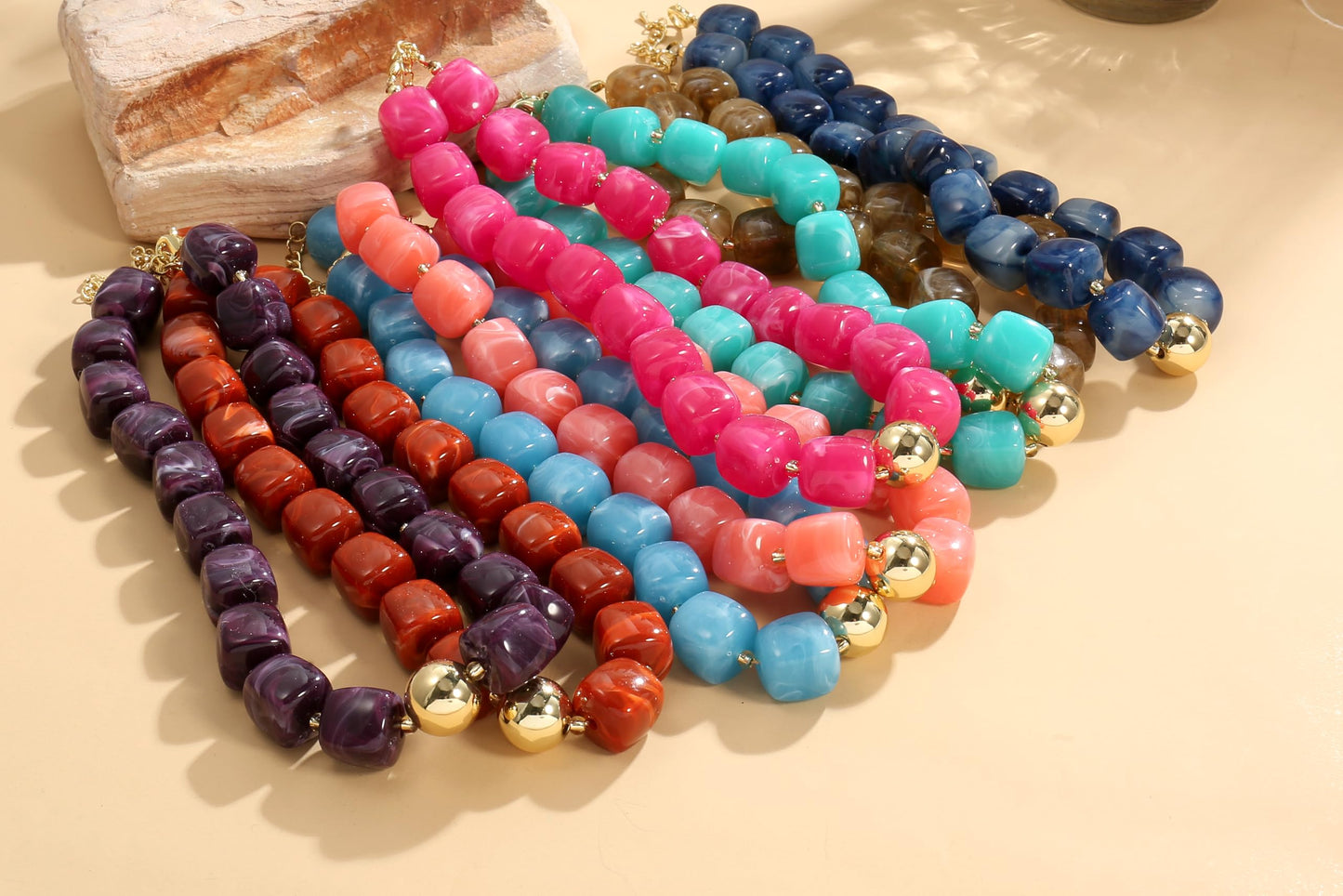 BREPINE Teal Chunky Necklaces for Women Multicolored Large Square Resin Beads Necklace Trendy Bold Statement Beaded Summer Candy jelly Vacation Choker
