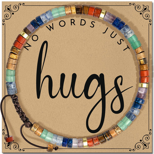 ZOKCC Cheer Up Gifts Bracelets for Women: Healing Natural Stone Bracelets with Postive Words - Inspirational Friendship Gifts for Women Friends Sister Bestie Coworker (E- HUG- RAINBOW STONE)