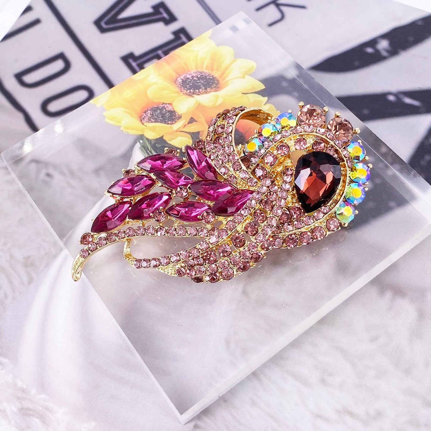 LAXPICOL Women's Vintage Purple Austrian Crystal Elegant Flower Bouquet Wing Brooch Gold Tone