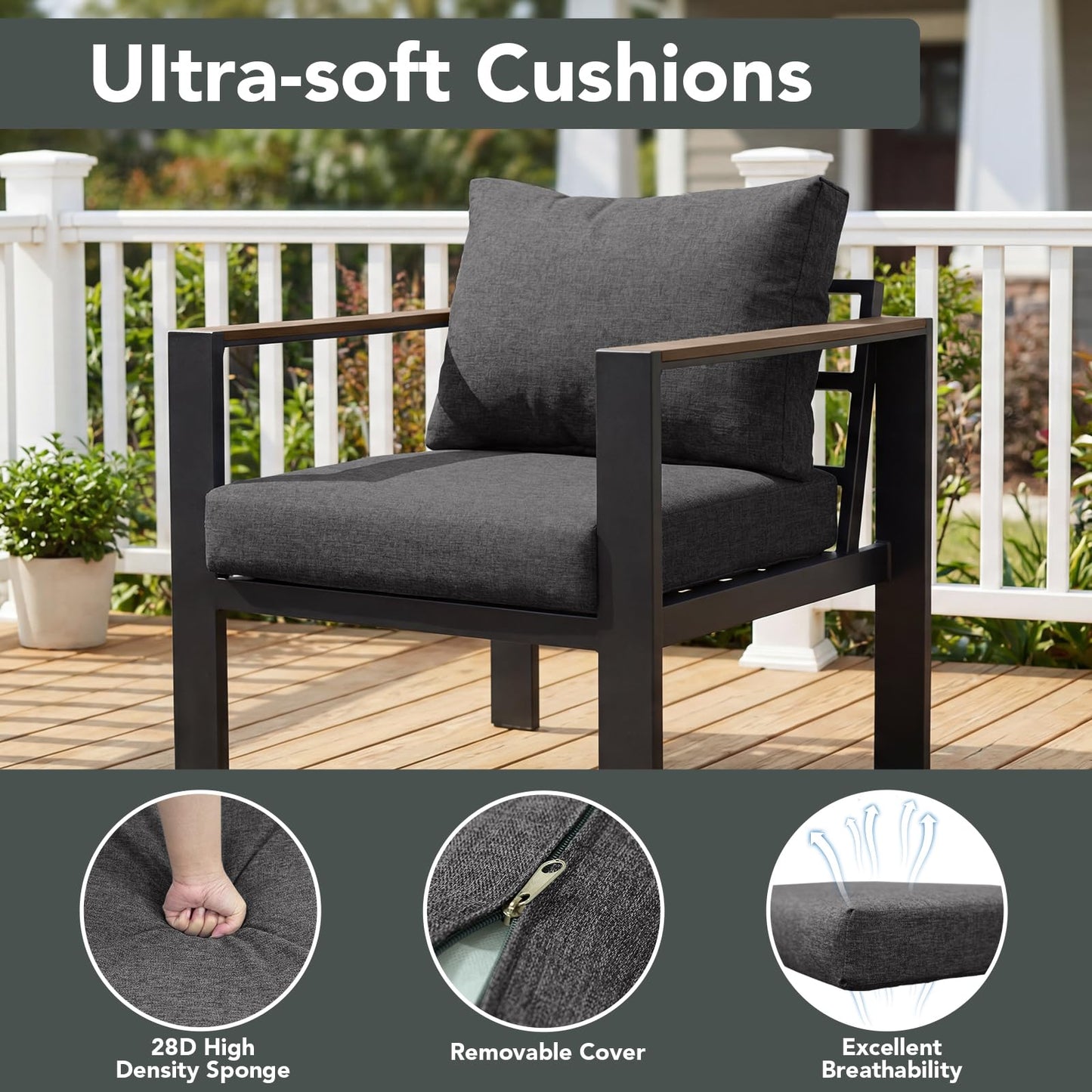 SAILARY Outdoor Patio Furniture Set 7 Pieces Luxury Aluminum Patio Conversation Set with Coffee Table and 2 Ottoman 9 Seats, Thick Cushions, Large Sectional Sofa for Porch, Balcony, Deck, Dark Gray