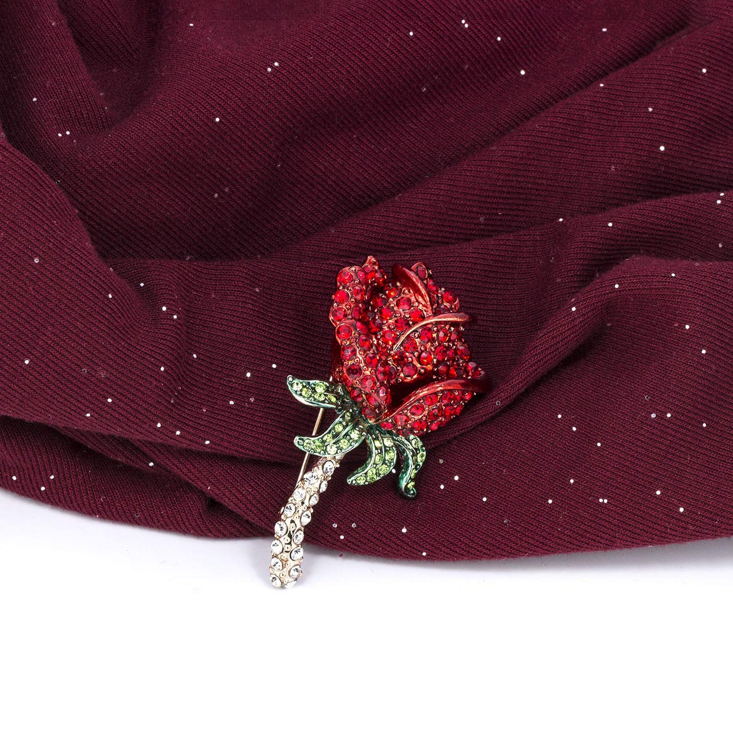 YOQUCOL Elegant Cubic Zirconia Crystal Rhinestone Red Rose Shape Brooch Pin for Women