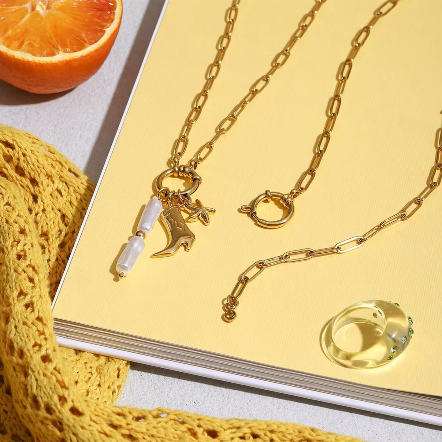 Biuwos Cowgirl Boot Starfish Necklace for Women Metal Summer Pendant Necklace Western Jewelry