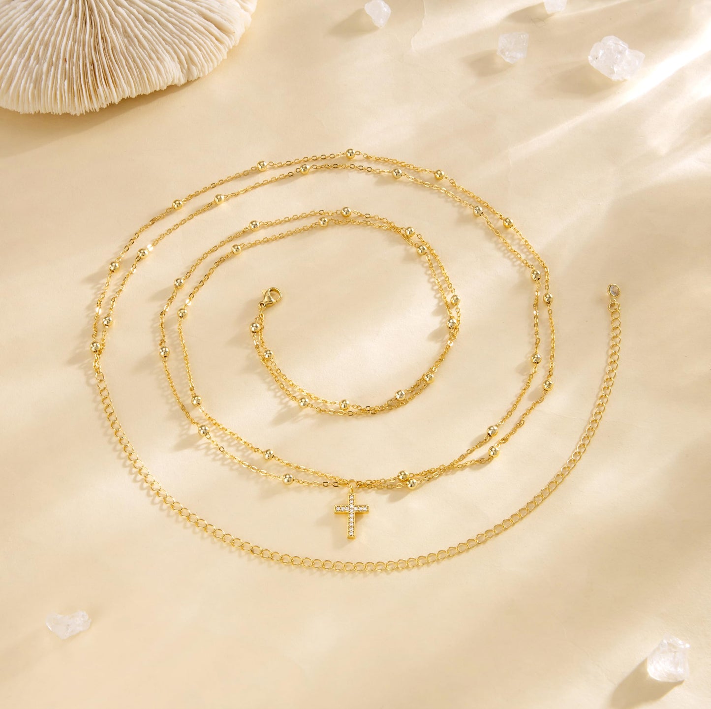 CHESKY Gold Waist Beads, Dainty 14k Gold Plated Waist Chain Non Tarnish Body Chain Jewelry for Women Hypoallergenic Belly Chain Cross Pendant Gold Belly Button Ring Jewelry for Women Gifts
