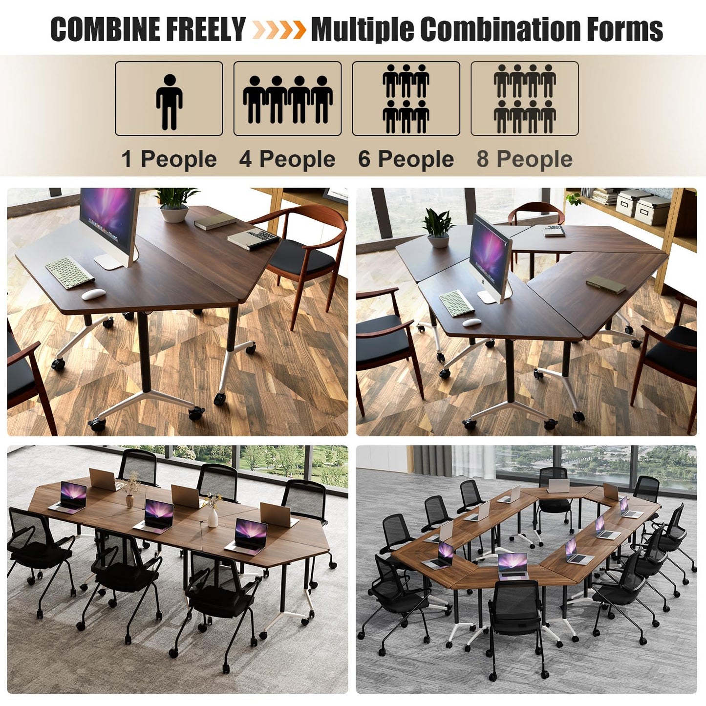 Folding Conference Table,Rolling Conference Room Tables on Wheels,Modern Flip Top Mobile Training Table,8Pack Stackable Foldable Meeting Room Table,Modular Business Tables for Office Training Room