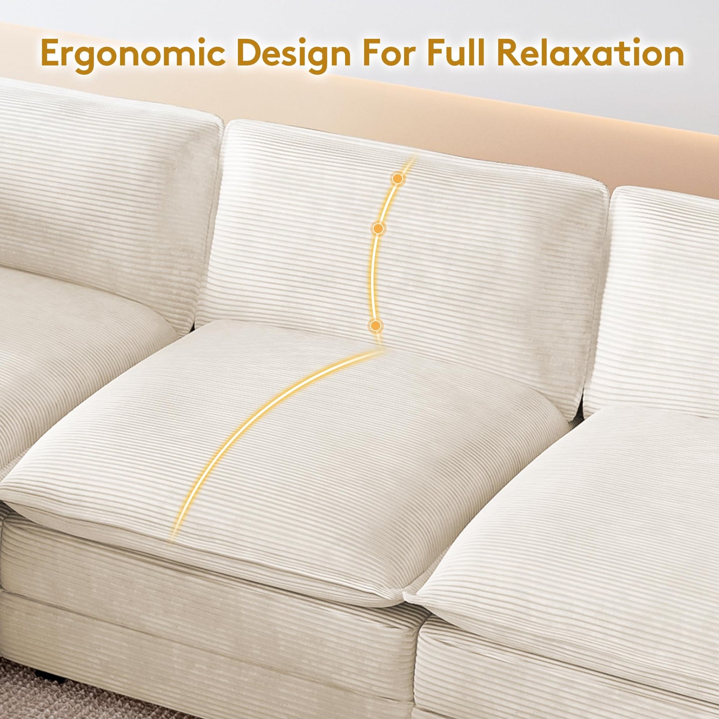 ROWHY 112'' Oversized Modular Sectional Cloud Couch with Movable Ottoman, 4 Seat Modern Corduroy Sofa, Deep Seat L Shaped Couch for Living Room Bedroom Apartment, Cream
