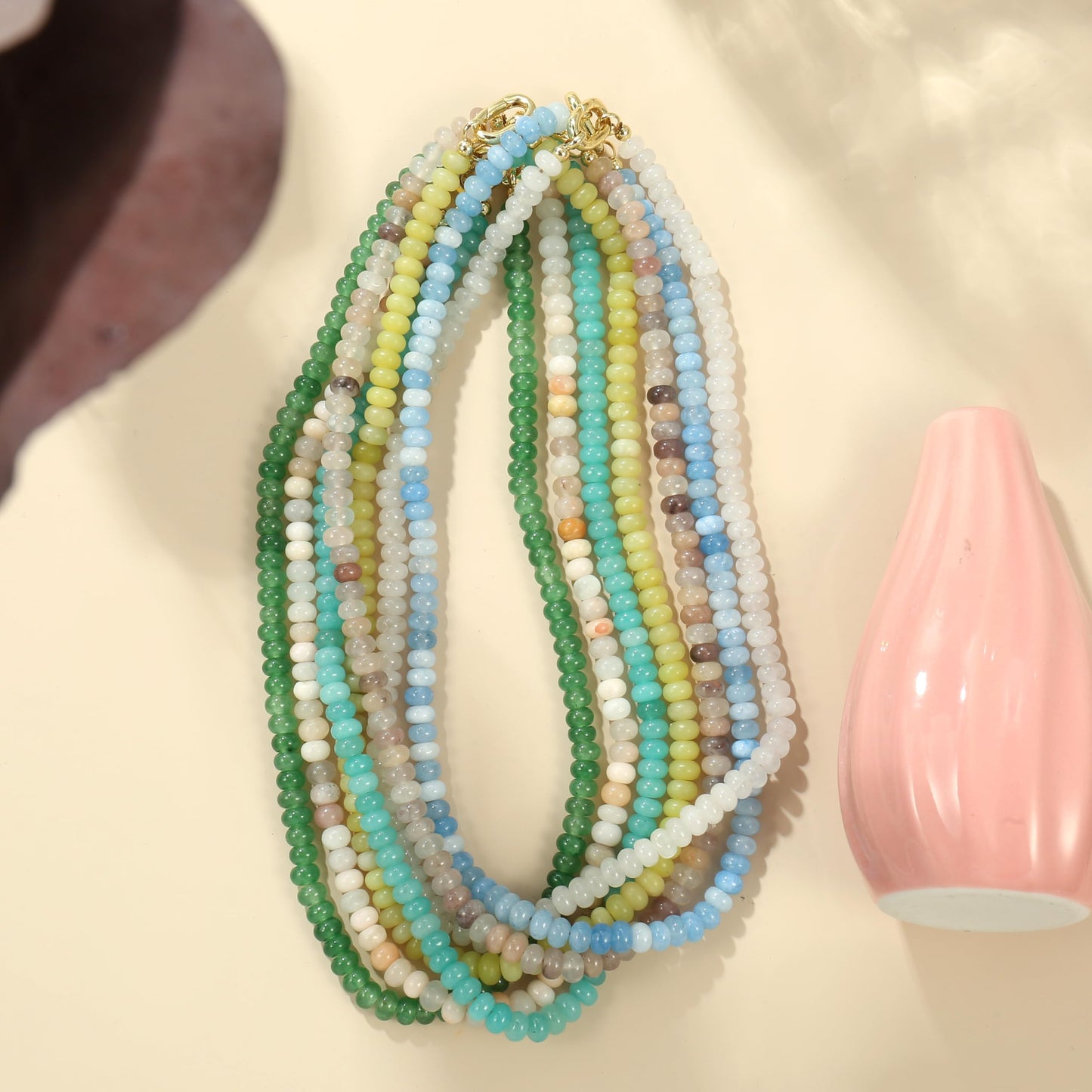 CONRAN KREMIX Azure Stone Beaded Necklace for Women,Natural Gemstone Bead Choker Necklaces Boho Summer Beach Layering Necklace Jewelry Gift for Women