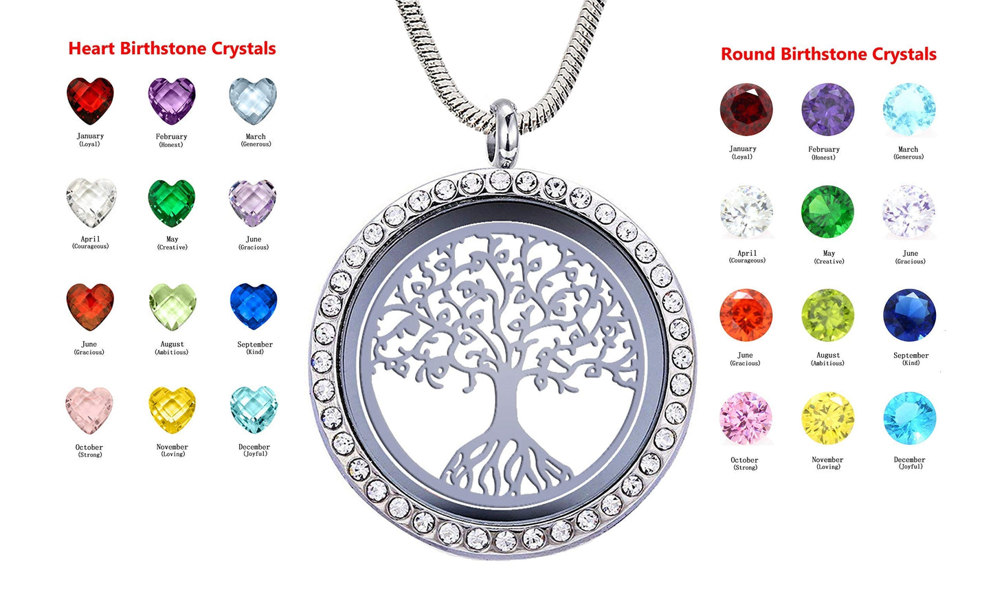 GOKING Family Tree of Life Floating Locket, Grandmother Necklace with Birthstones, Gifts for Mom Grandma Nana Aunt Gigi Mimi, Charms Living Memory Pendant,