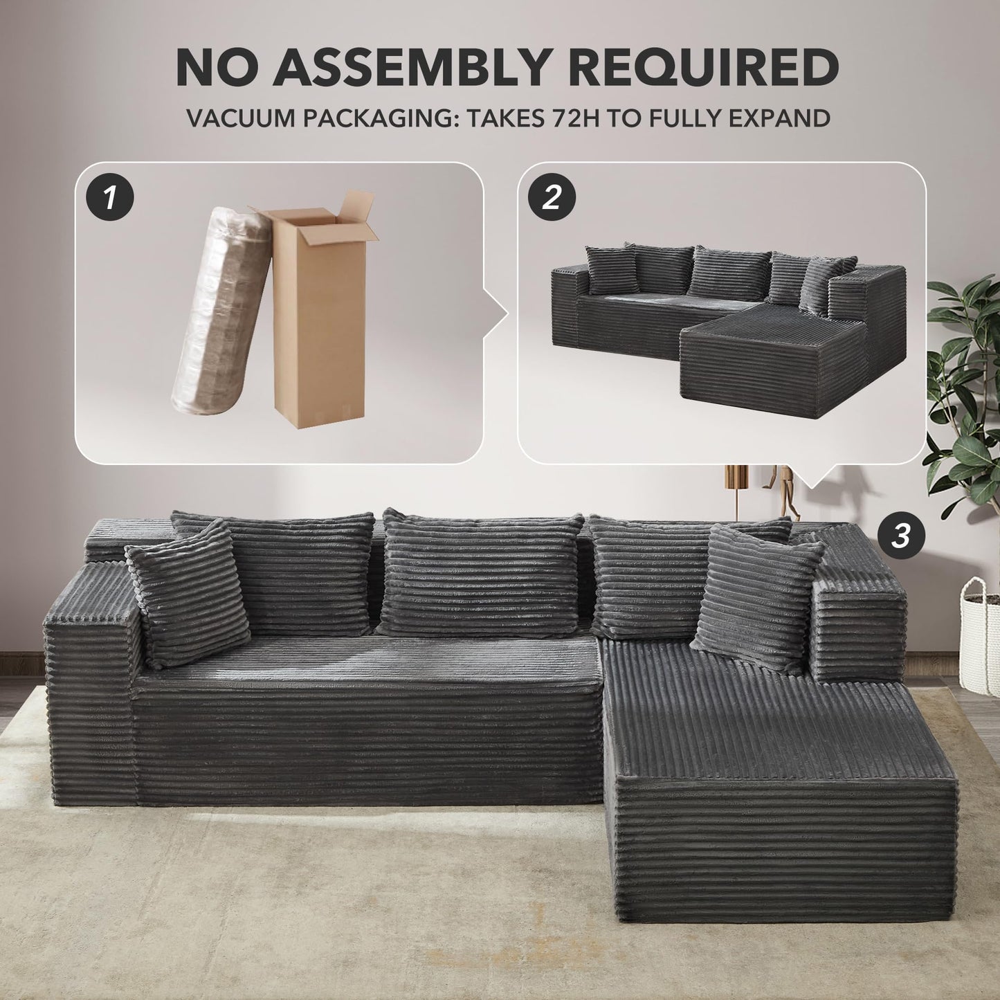 106” Modular Sectional Sofa, Cloud Sectional Couch with Deep Seat, Modern Modular L-Shape Sofa Couch with Chaise,Upholstered Couches for Living Room Bedroom No Assembly Required