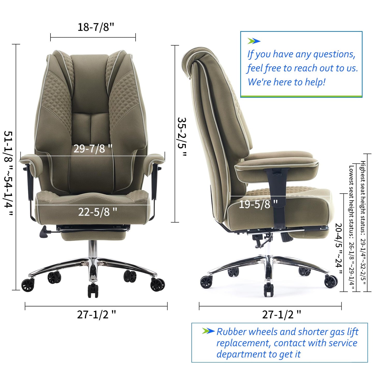 EXCEBET Big and Tall Office Chair 400lbs Wide Seat, Mesh High Back Executive Office Chair with Foot Rest, Ergonomic Chairs Lumbar Support for Lower Back Pain Relief (Mesh Light Green)