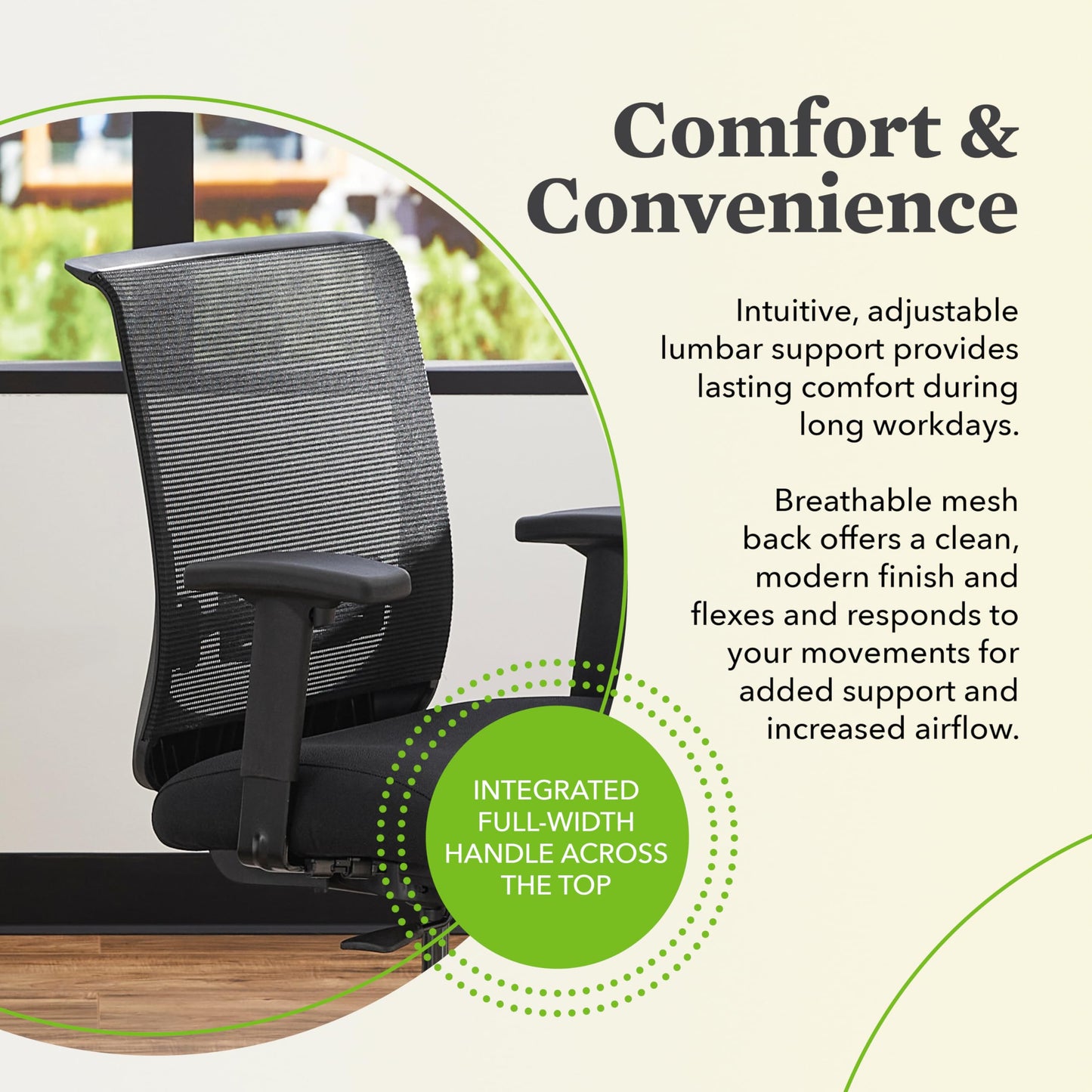 HON Convergence Ergonomic Office Chair with Mesh Back, Vinyl Seat Cushion, Adjustable Arms, Lumbar Support, Synchro‑Tilt Swivel Desk Chair with Wheels for Home Office, Black Frame, Black