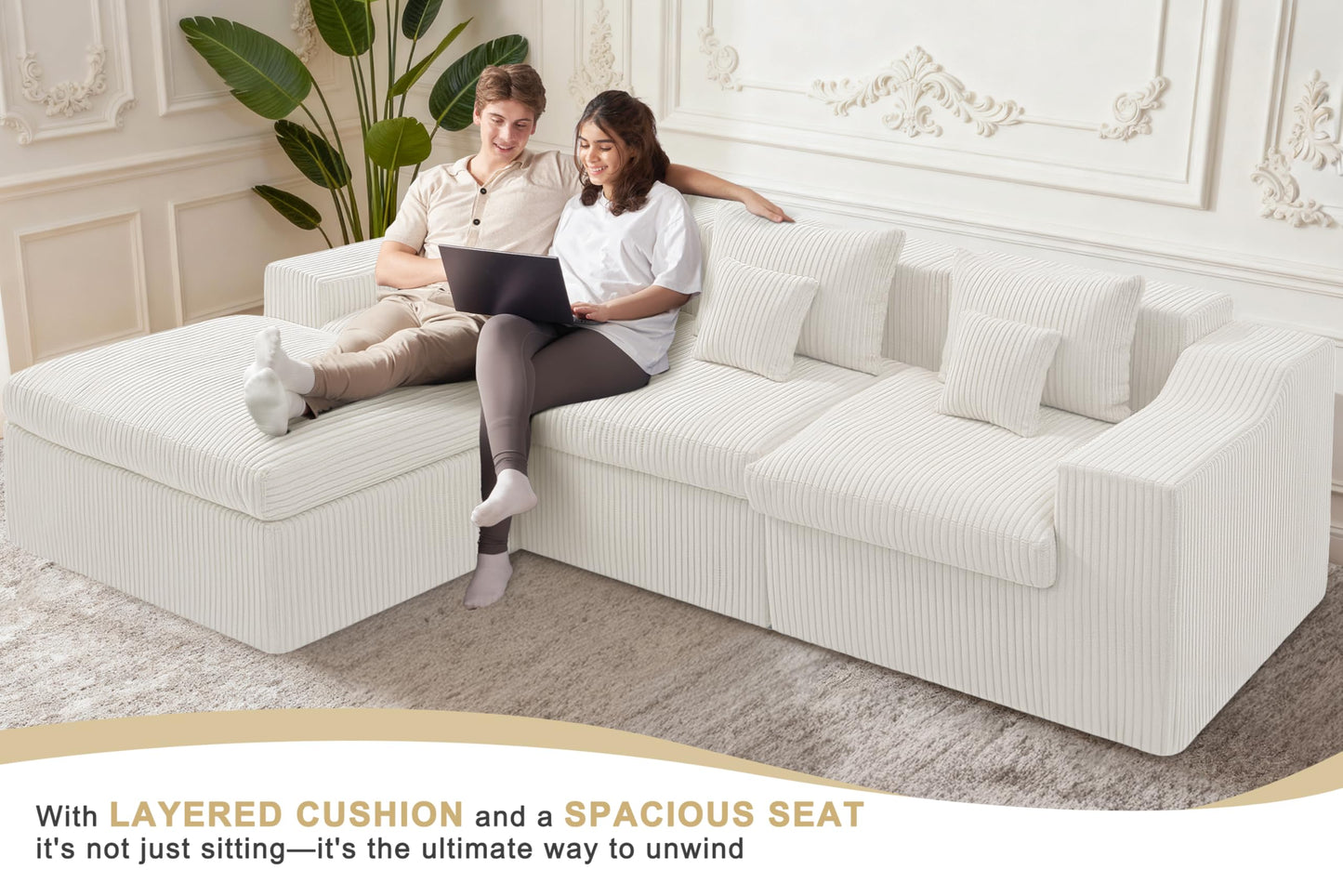 101" Modular Couch Sectionals with Ottoman, Big Comfy Cloud Couches, L Shaped 4 Seat Modular Sectional Sofa, Sectional Double Cushion Couches with Deep Seat for Living Room,No Assembly Required(Beige)