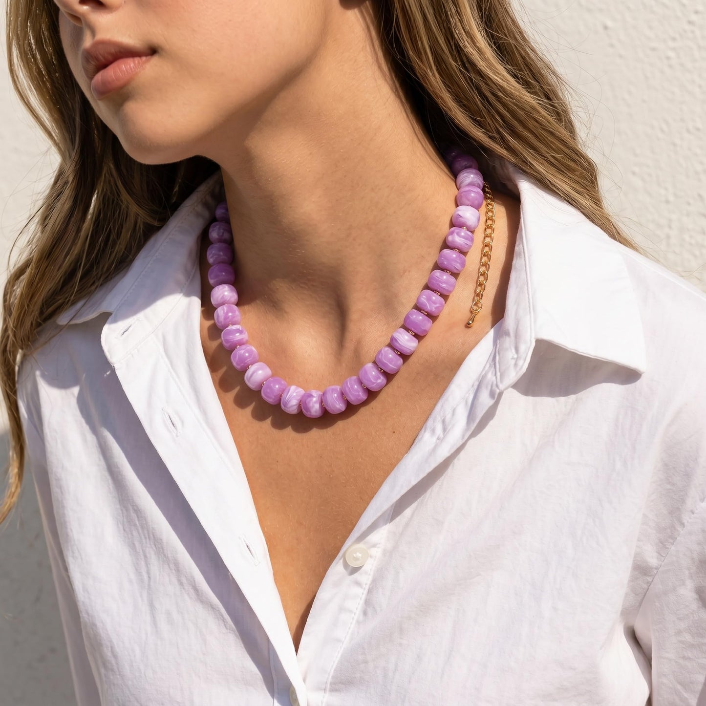 Badu Purple Chunky Beaded Necklace for Women Boho Bead Choker Necklace Summer Fashion Trendy Jewelry Gift