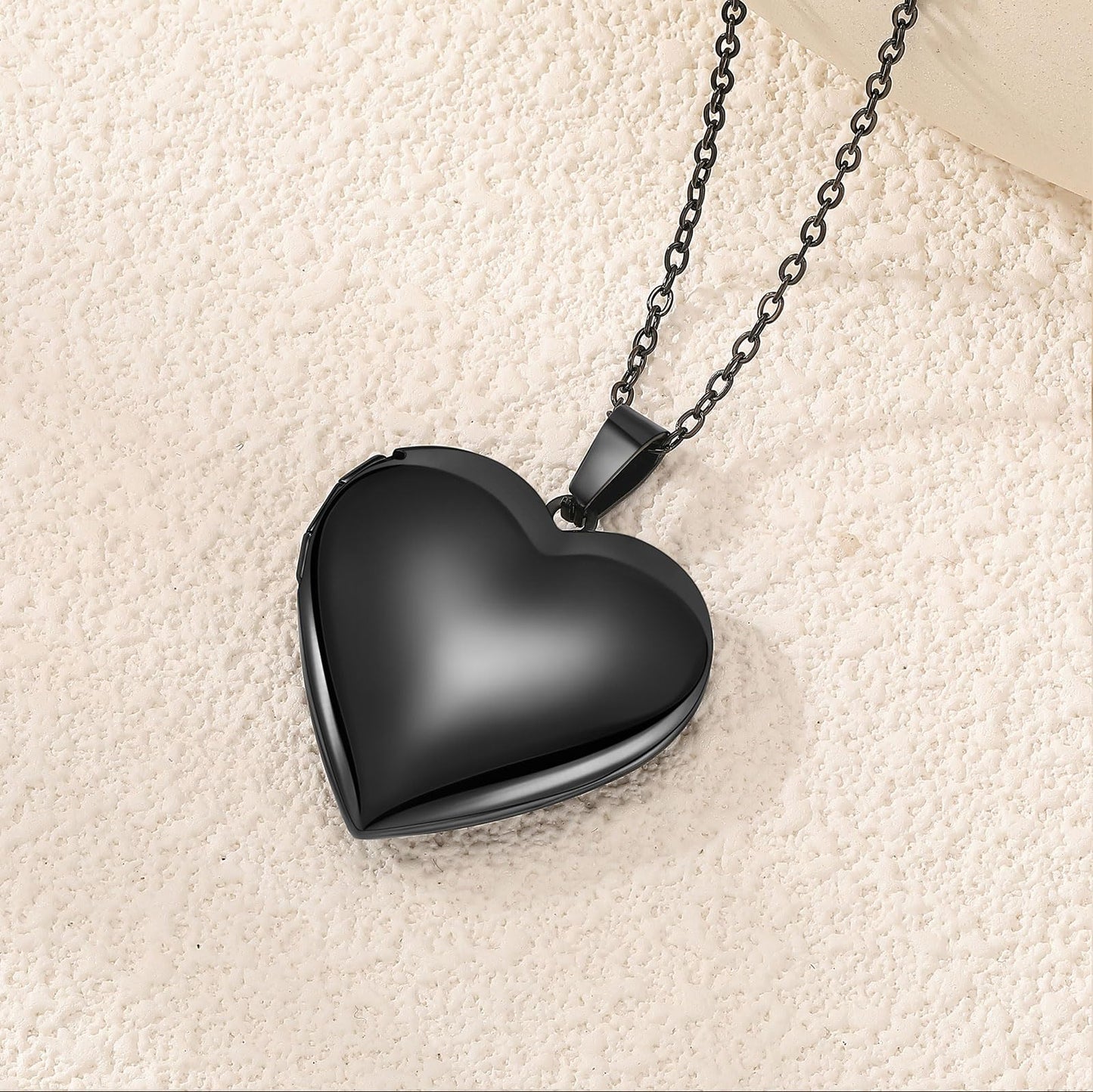 PHOCKSIN Black Heart Lockets Necklace for Girlfriend Locket Necklaces that Holds 2 Pictures Memorial Lockets for Women