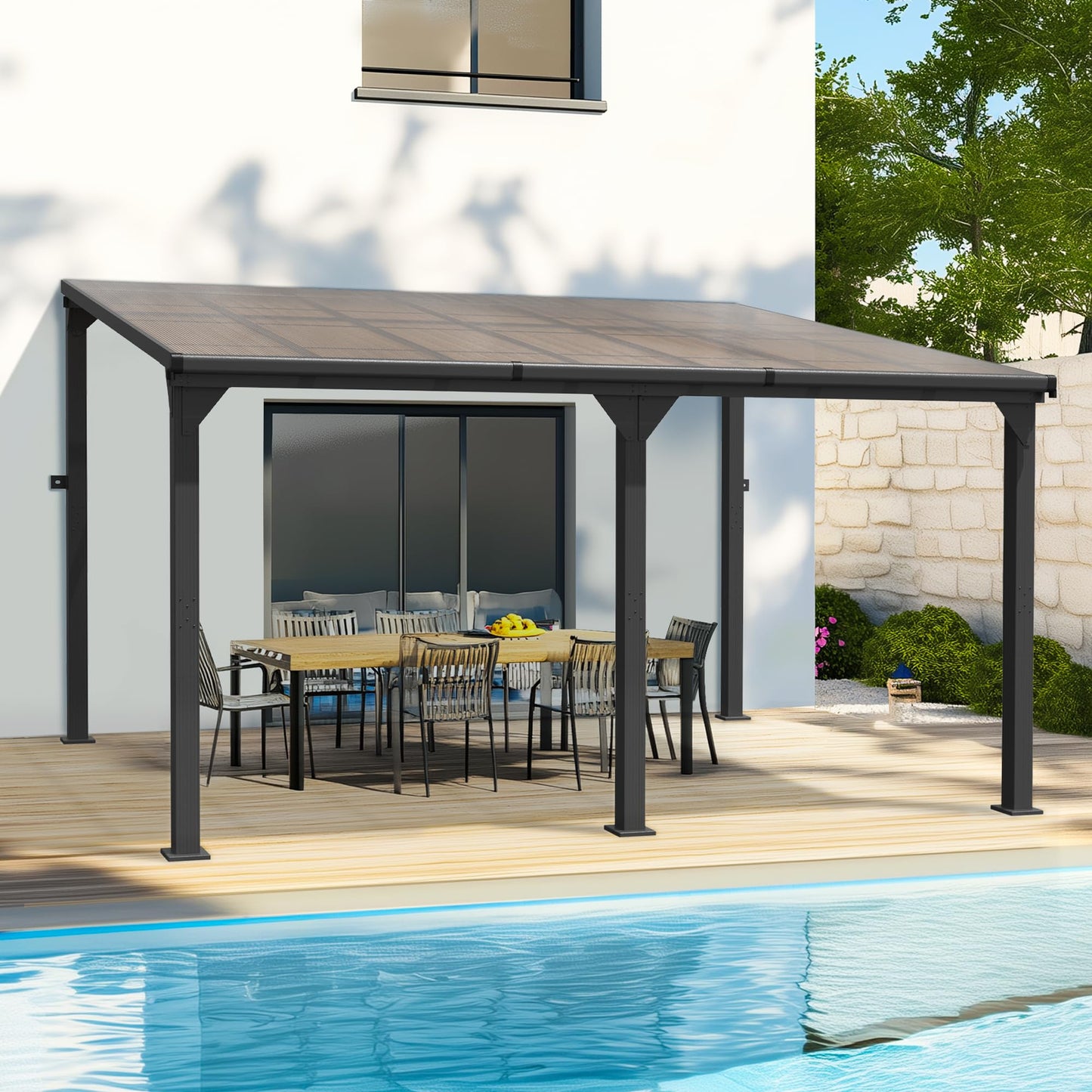 Patiopia 10 * 14FT Pergola,4 * 6 Inch Thickened Pillars & Enlarged Base,Outdoor Hardtop Lean to Gazebo,Wall Mounted Pergola,Pergolas Gazebos Clearance,Aluminum Frame Pergola,UV Resistant Patio Roof