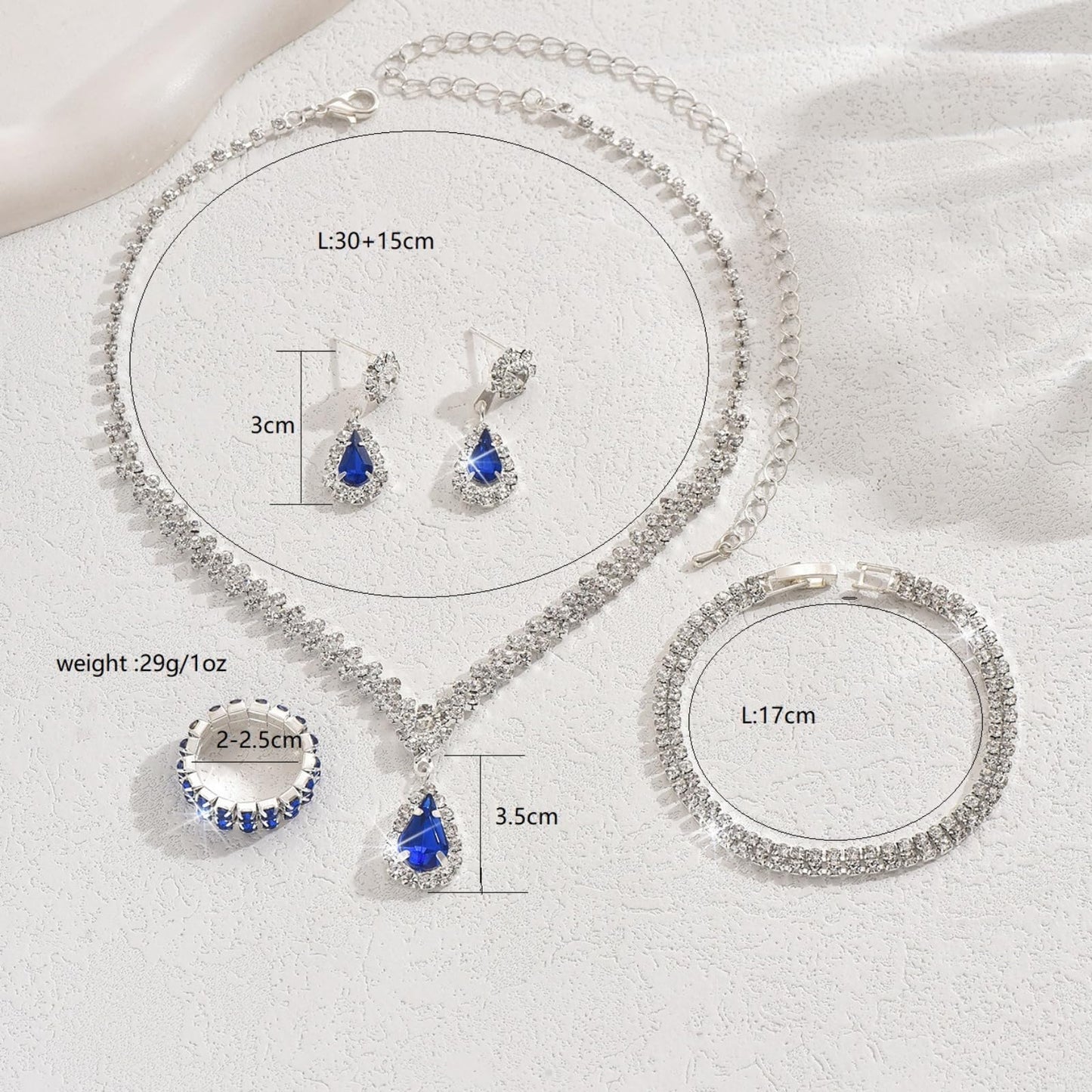 IS4U Rhinestone Water Drop Set for Women Bridal Wedding Vintage Colourful Crystal Zircon Statement Necklace Ring Earrings Bracelet Set Party Dress Ball Fashion Jewellery (Black)