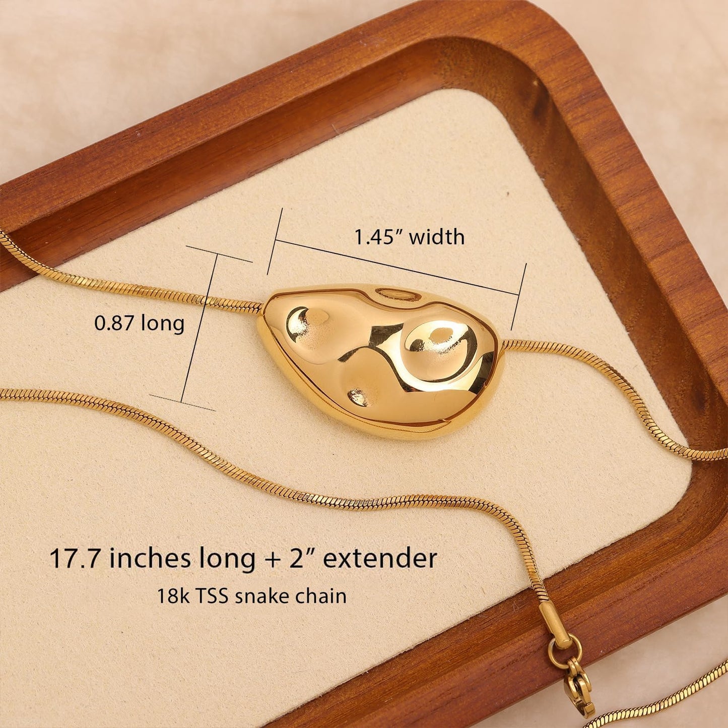 Frigotine Chunky Golden Teardrop Pendant Necklace for Women, Trendy Statement Thick Adjustable Hammered Hollow Long Chain Necklaces Fall Winter Prom Jewelry Gift