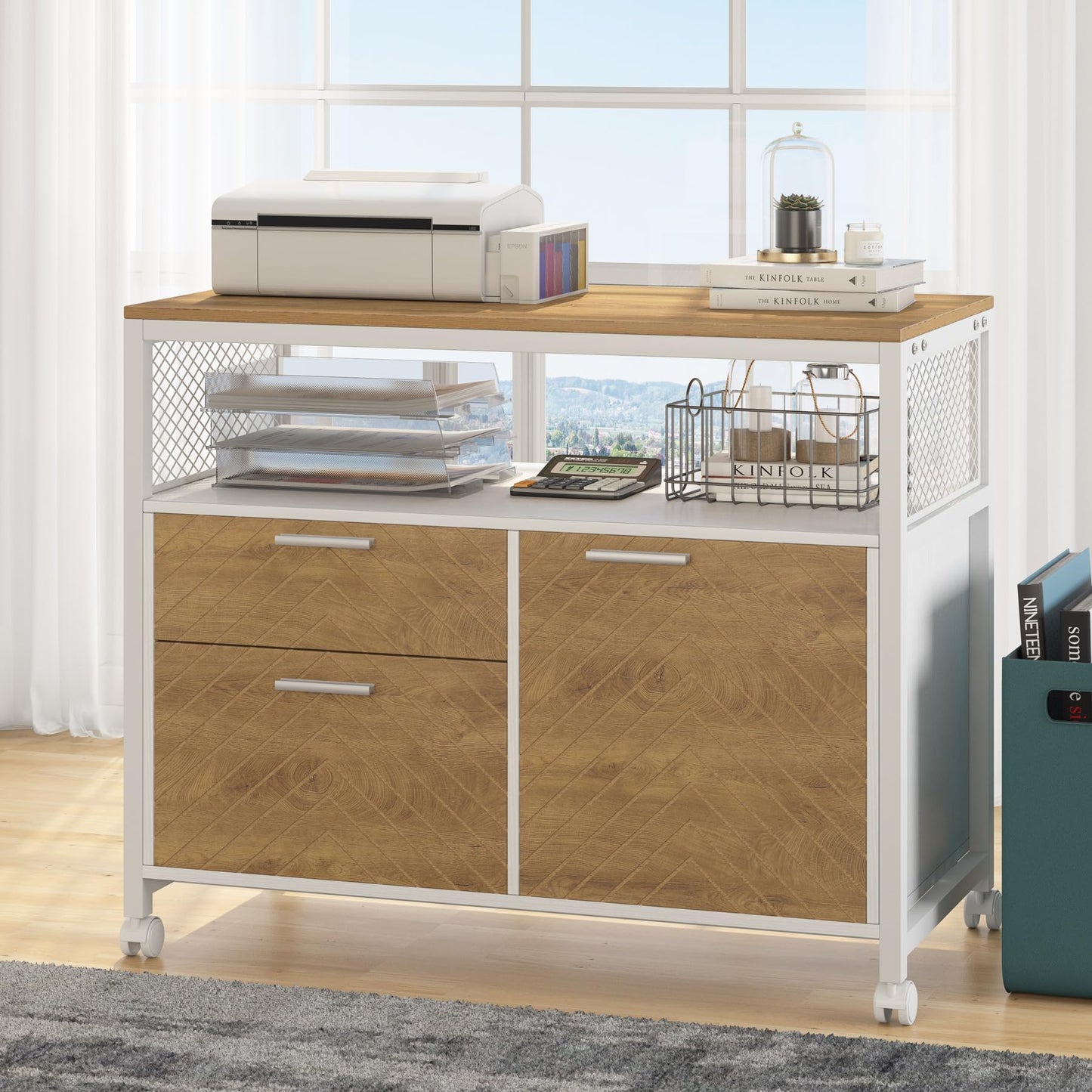 Tribesigns L Shaped Desk with Drawer Cabinet, 63" Executive Computer Desk and lateral File Cabinet, 2 Piece Home Office Furniture with Drawers for Hanging, Doors with Locks (Light Walnut, 63 inches)