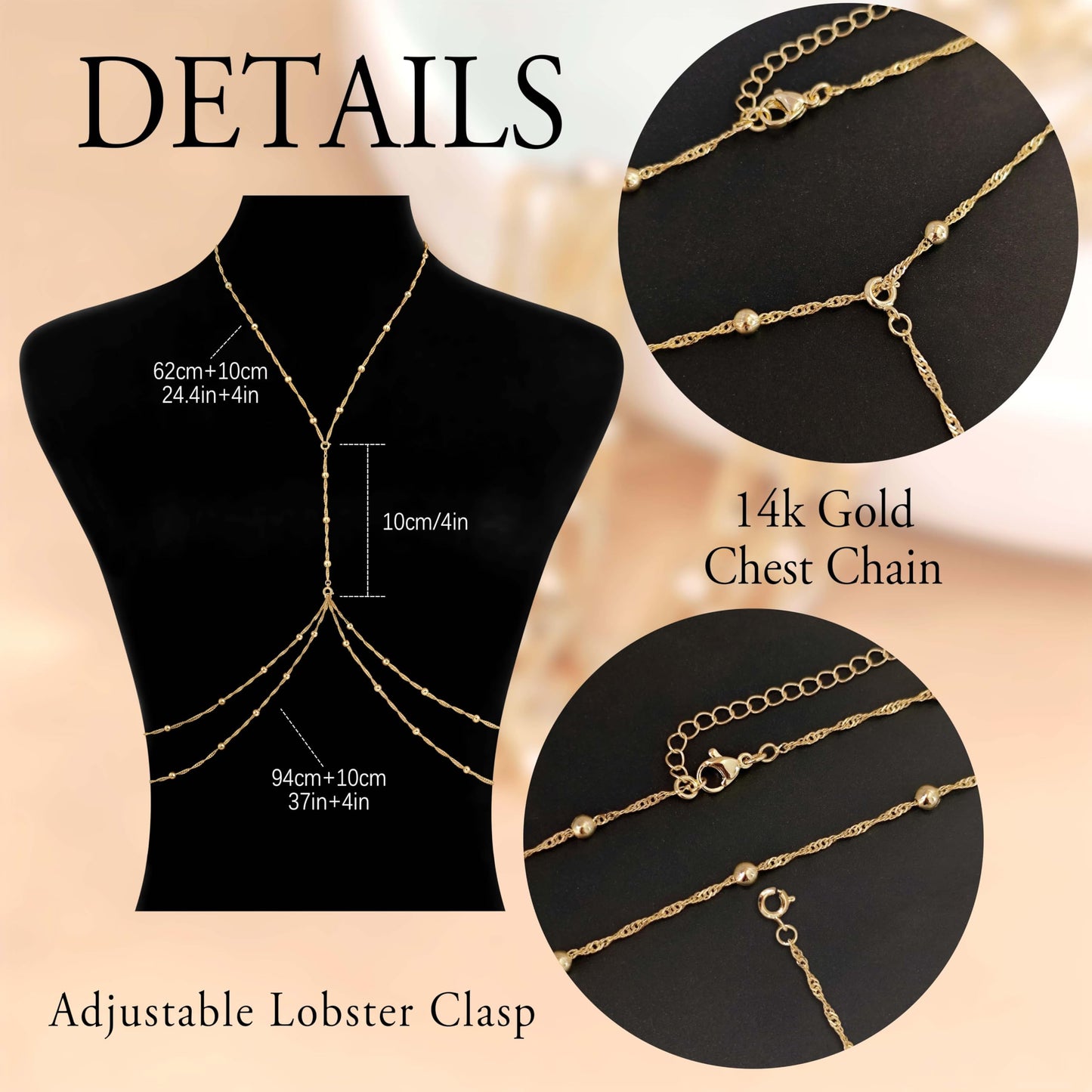 Airmb 14K Gold Plated Body Chain for Women Layered Beaded Chain Adjustable Sexy Beach Body Jewelry Belly Waist Chain Jewelry for Women Gift