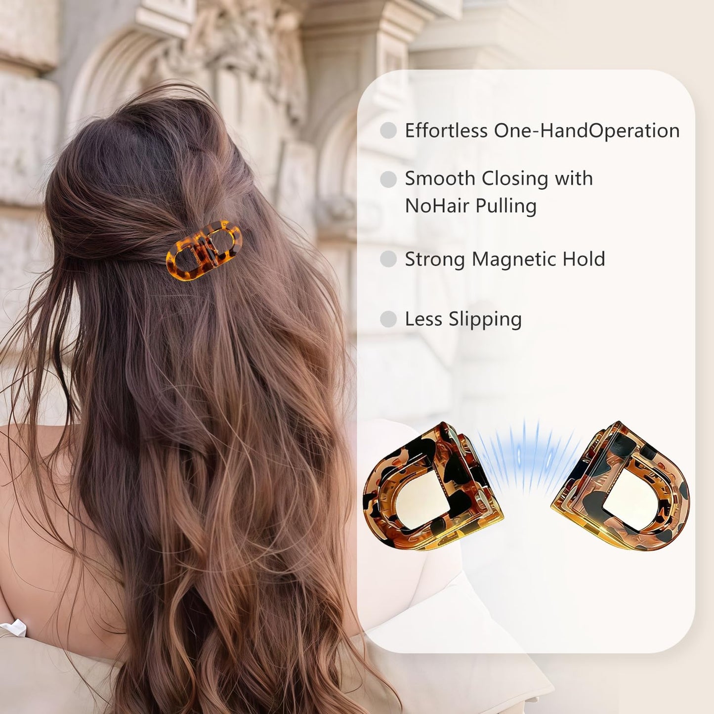 Magnetic Hair Clips for Women Girls, 2PCS Brown & Black Strong Hold Non Slip Claw Clips, Seamless 2-in-1 Quick Snap Design, Creaseless Non-Dent Hair Styling Tools for Thick and Thin Hair (Style 1)