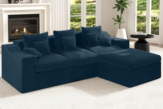 101" Modular Couch Sectionals with Ottoman, Big Comfy Cloud Couches, L Shaped 4 Seat Modular Sectional Sofa, Sectional Double Cushion Couches with Deep Seat for Living Room,No Assembly Required(Blue)