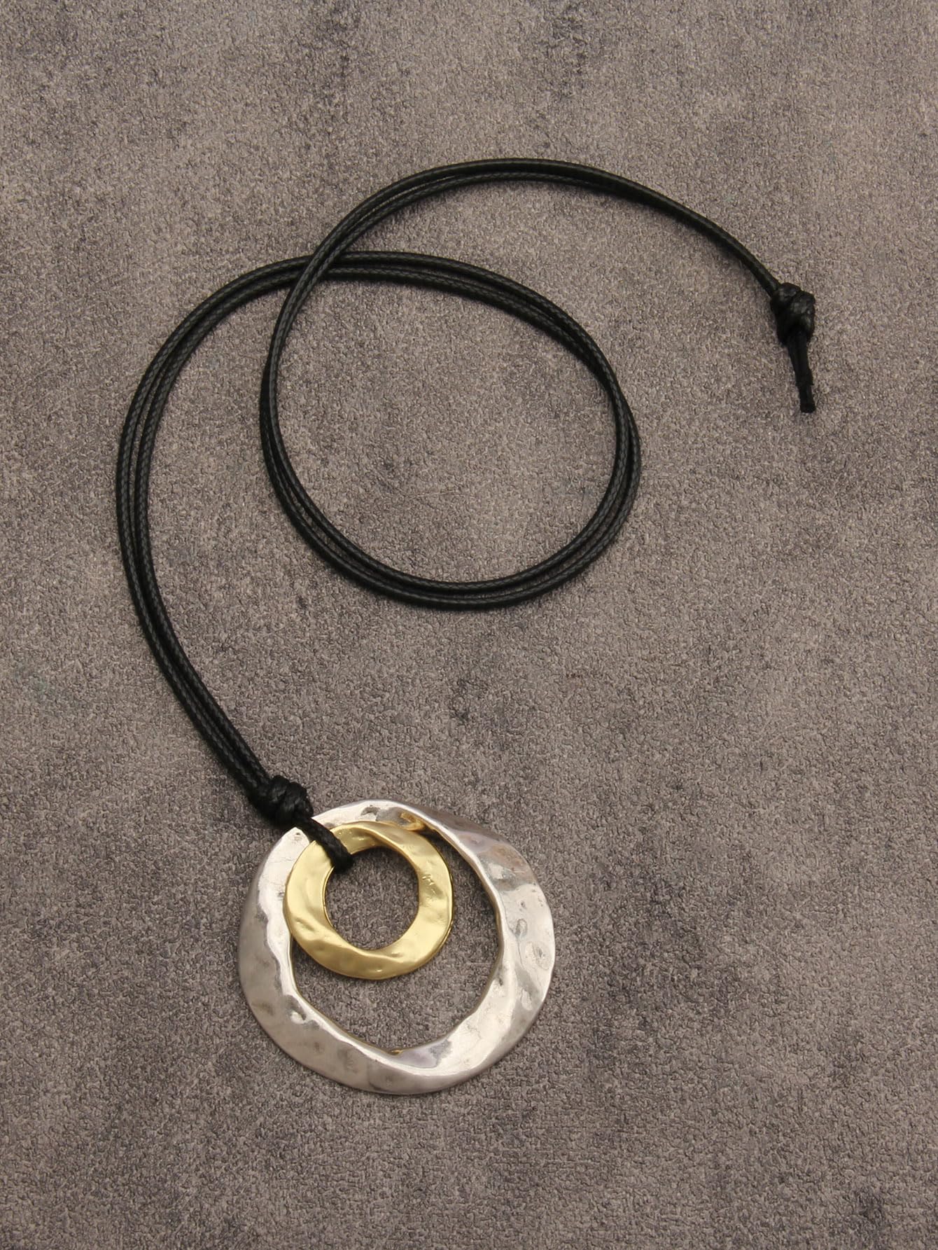 joymiao Chunky Pendant Necklace Boho Silver Pendant for Women Handmade Leather Necklace with Adjustable Cord Boho Style Jewelry