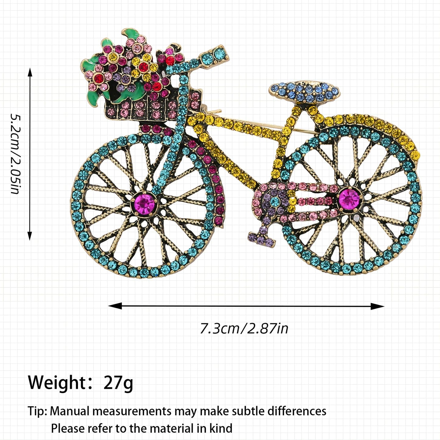 Vancy Utopia Crystal Rhinestone Creative Bicycles Brooch Pin for Women Retro Elegant Handmade Blue Brooches Pins Classic Wedding Fashion Jewelry Accessories Gift