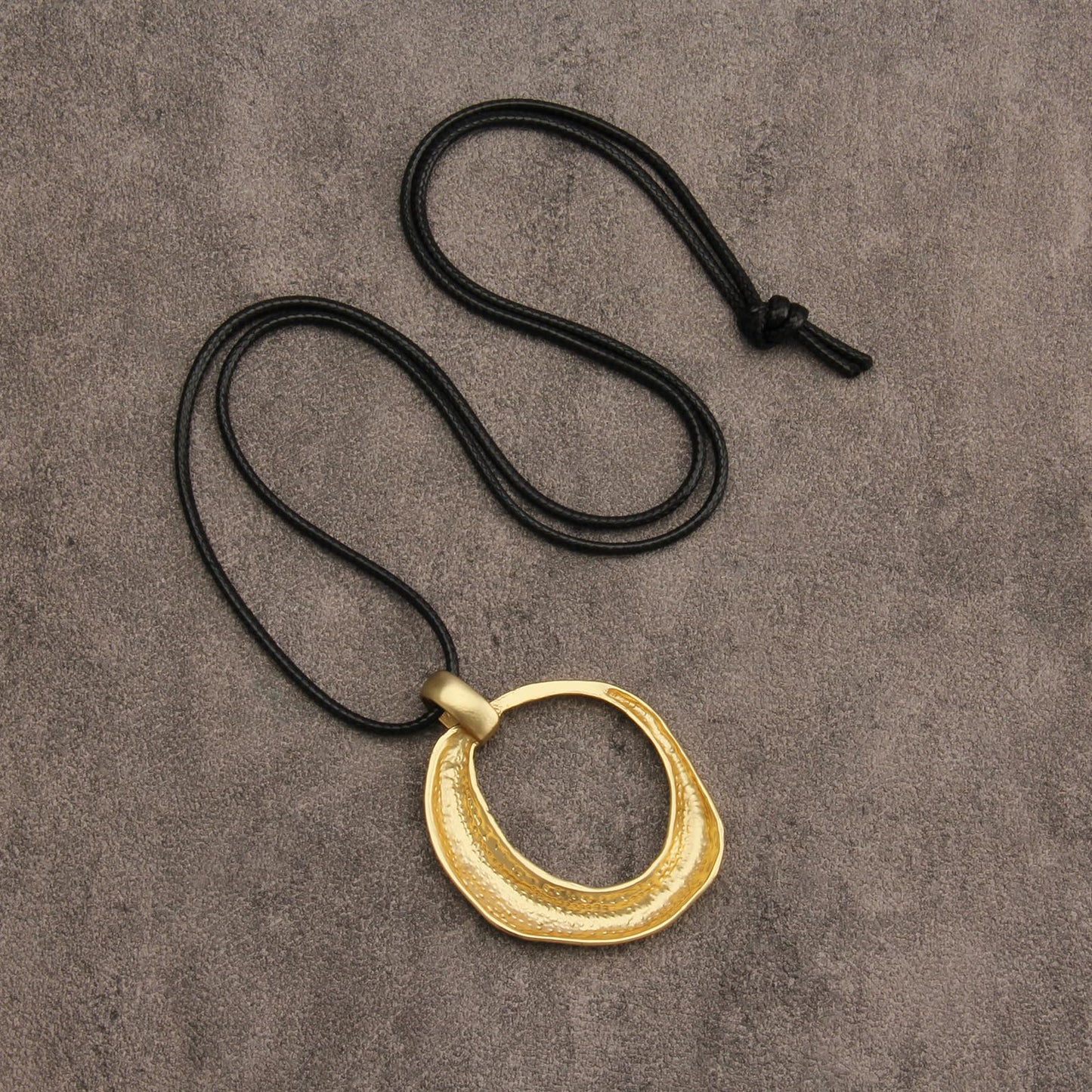 joymiao Big Pendant Necklace Long Leather Necklaces for Women Bohemian Jewelry Gold Circle Necklace Large Black Boho Necklace