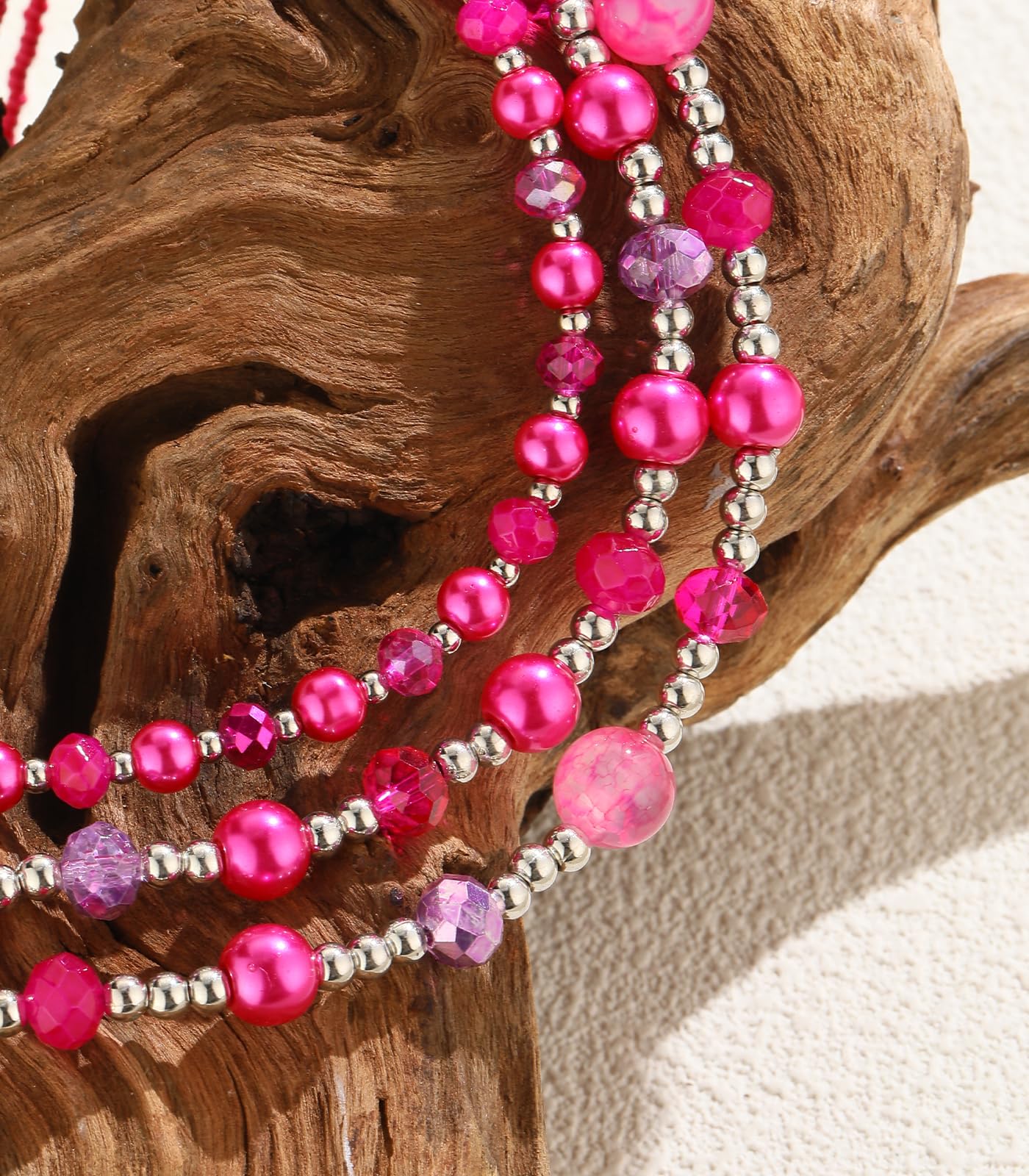 Noessla Beaded Statement Necklaces for Women Layered Chunky Bead Necklace Fashion Costume Jewelry Gifts for Mom(Hot Pink)
