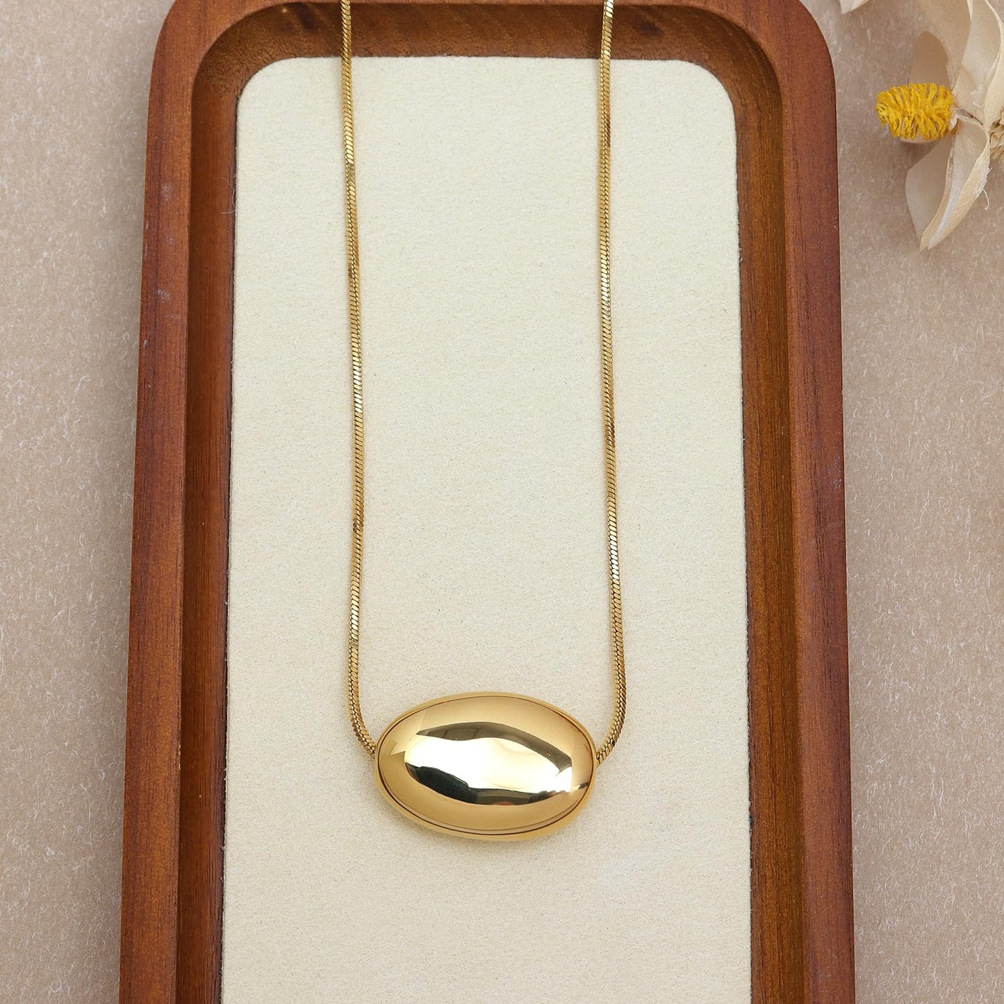 Frigotine Chunky Gold Slide Oval Ball Charm Necklace for Women, Trendy Thick Statement Adjustable Long Snake Chain Hollow Pendant Nacklaces Winter Prom Jewelry Gift