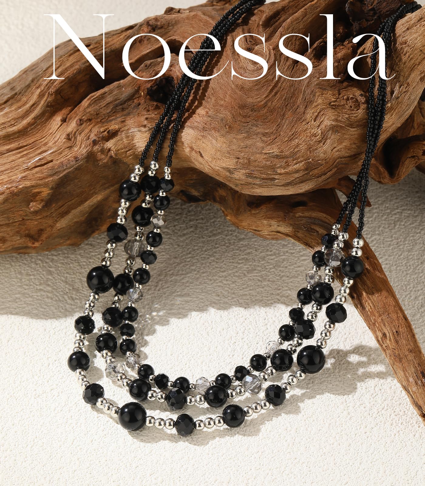 Noessla Beaded Statement Necklaces for Women Layered Chunky Bead Necklace Fashion Costume Jewelry Gifts for Mom(Black)