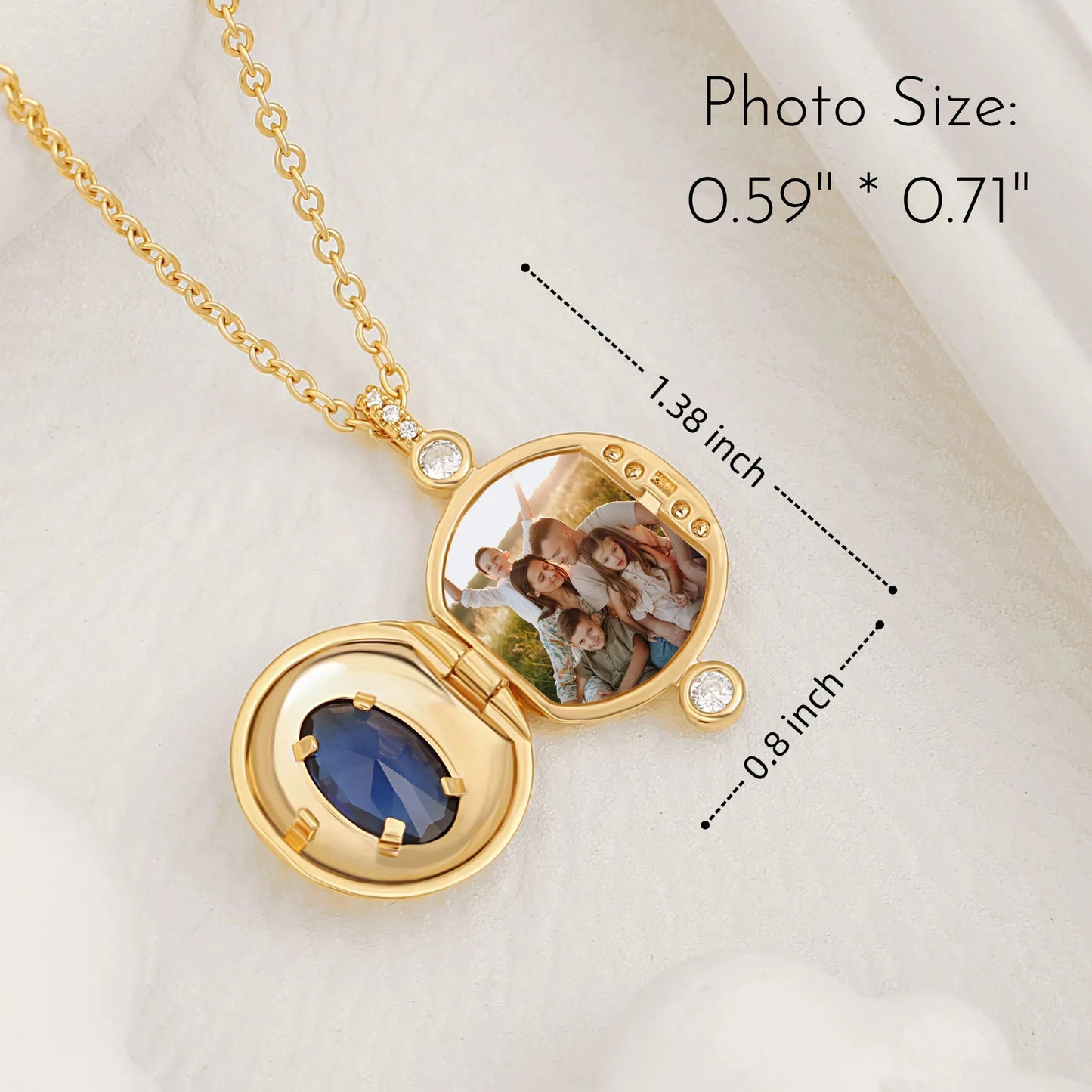PEARLADA Dainty 18k Gold Plated Locket Necklace for Women, Blue Crystal Pendant Necklace with Picture Inside, Elegant Memorial Photo Necklace