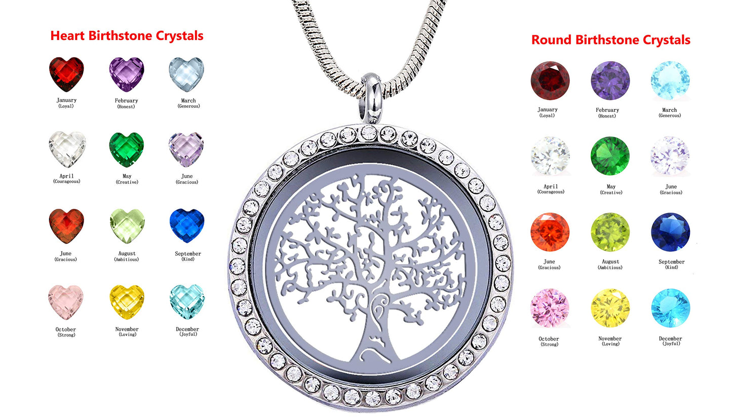GOKING Grandmother Birthstone Necklace, Family Tree of Life Floating Locket for Grandma Mother, Gifts for Mom Nana Mimi Gigi Aunt Niece, Charms Living Memory Pendant